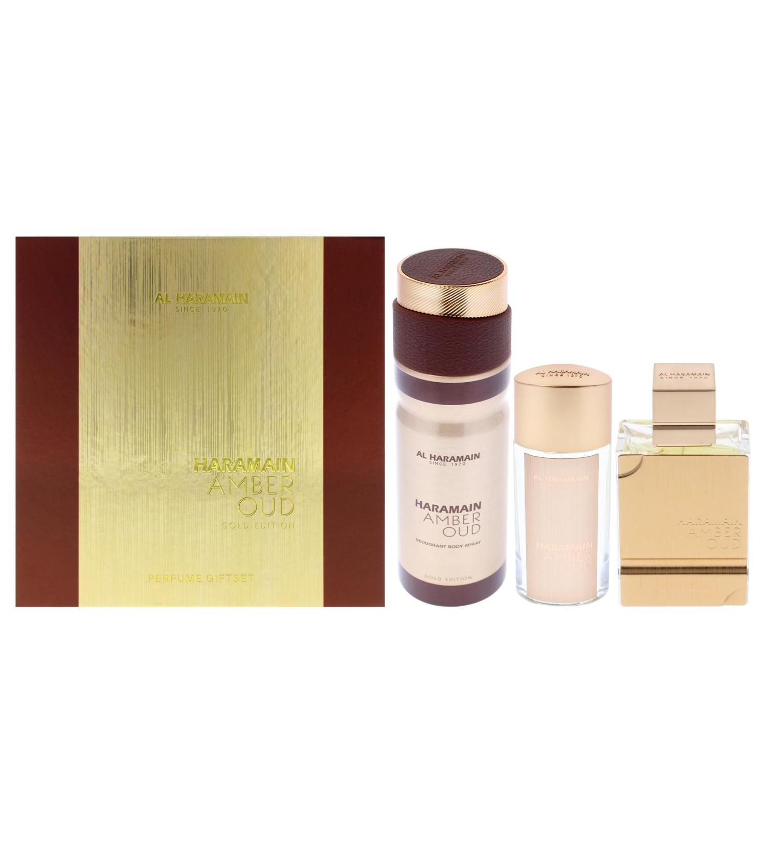 Al Haramain Amber Oud - Gold Edition for Unisex - 3 Pc Gift Set 2.5oz EDP Spray 1oz EDP Spray 6.6oz Body Spray - Buy Online on GoSupps.com
