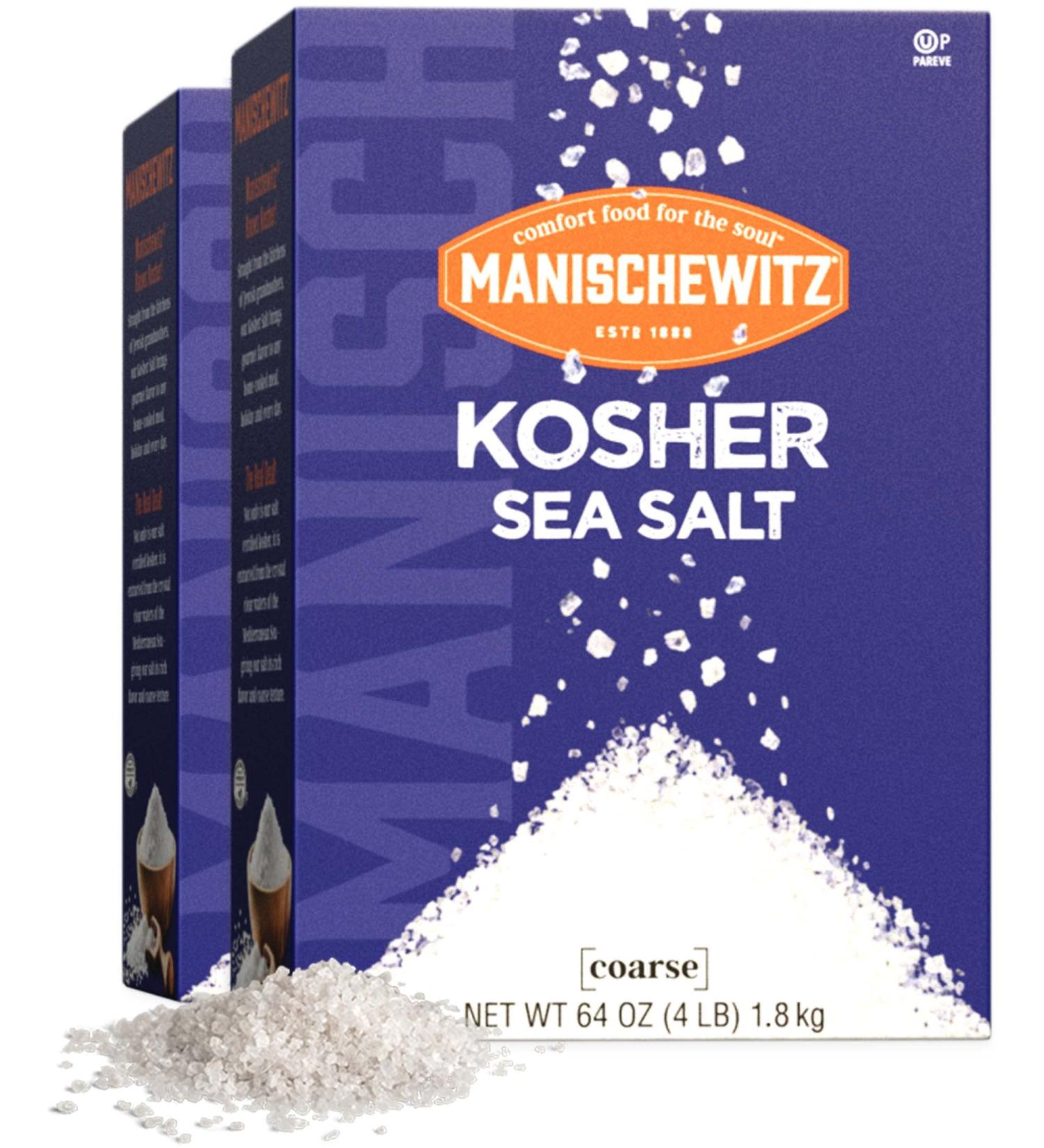 Manischewitz Natural Bulk Kosher Sea Salt 4lb (2 Pack) from Sicily Italy | Iodine Free | No Additives | Perfect for Salt Grinder | 25% More than 3lb Box - Buy Online on GoSupps.com