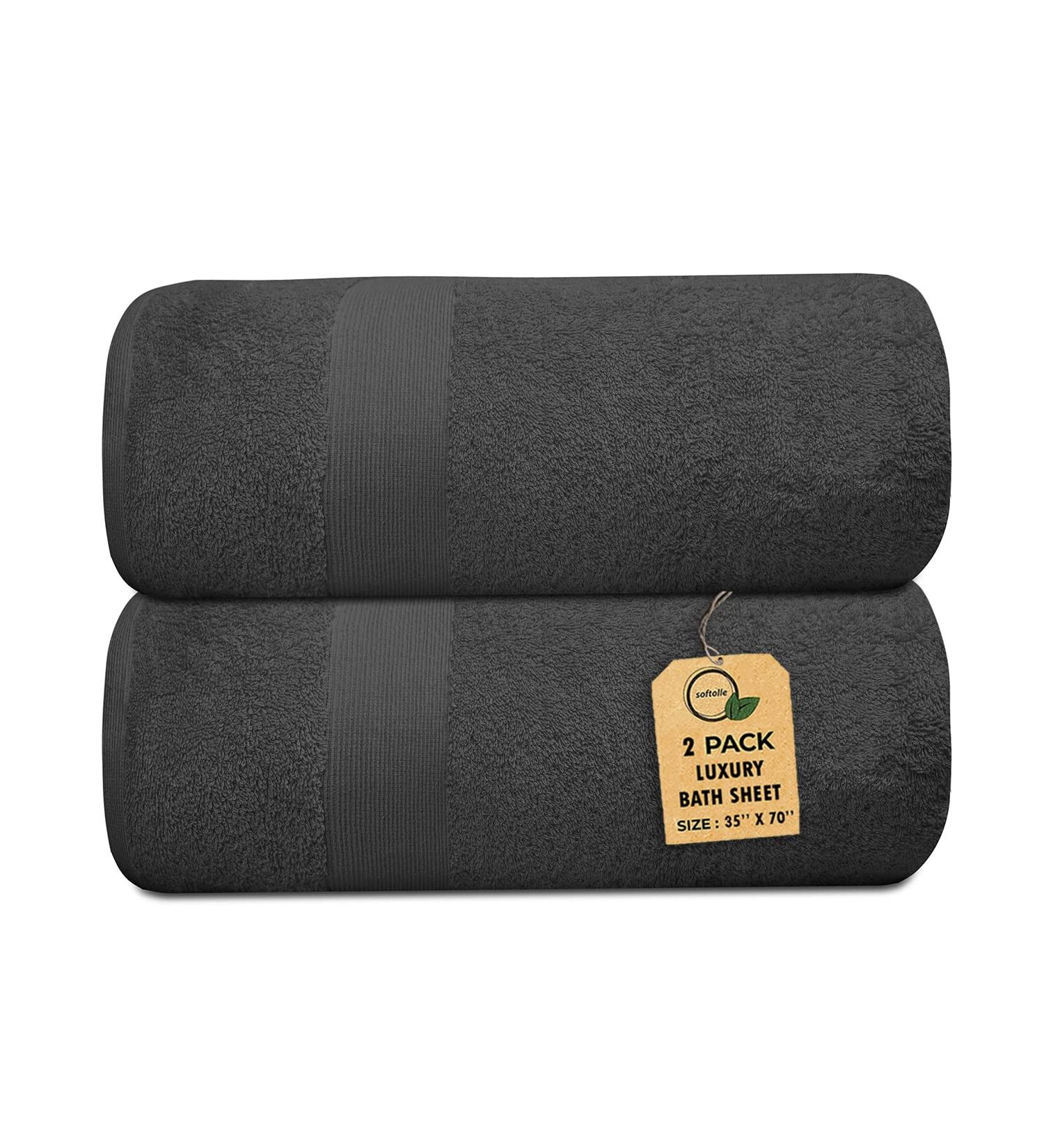 Softolle 100% Cotton Luxury Bath Sheets - Set of 2 - 600 GSM - Eco-Friendly & Highly Absorbent - Oeko-Tex Certified - 35 x 70 Inches - Grey - Buy Online on GoSupps.com