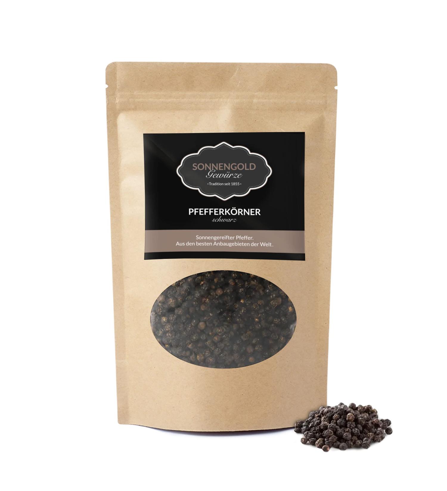 Sun Gold Sonnengold Black Pepper black peppercorns in premium quality double sieved and cleaned fresh sundried from Ecuador natural & pure 120 g - Buy Online on GoSupps.com