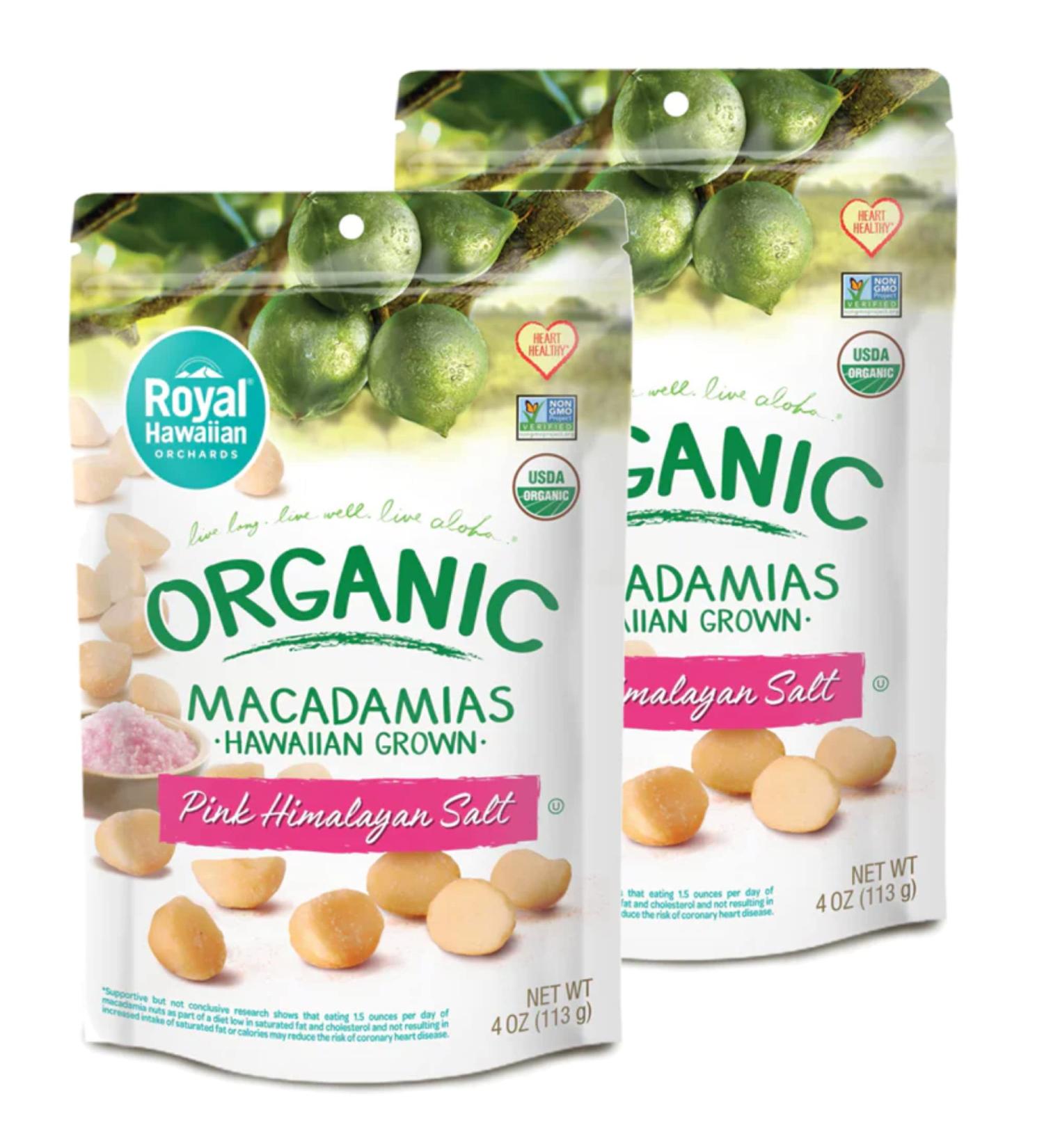 Royal Hawaiian Organic Pink Himalayan Salt Macadamia Nuts - 4 oz (Pack of 2) - Premium Quality Pink Himalayan Salted Macadamia Nuts - Buy Online on GoSupps.com