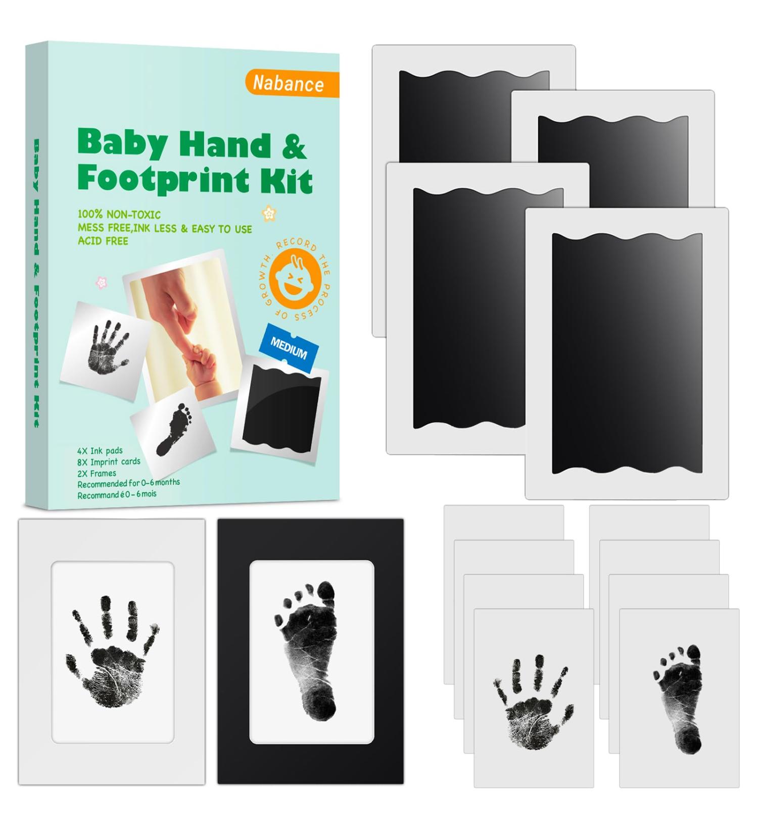 Nabance Baby Handprint & Footprint Kit - 4 Inkless Ink Pads, 2 Frames, 8 Imprint Cards - Safe for Newborns, Ideal Family Keepsake & Baby Shower Gift (0-6 months) - Buy Online on GoSupps.com