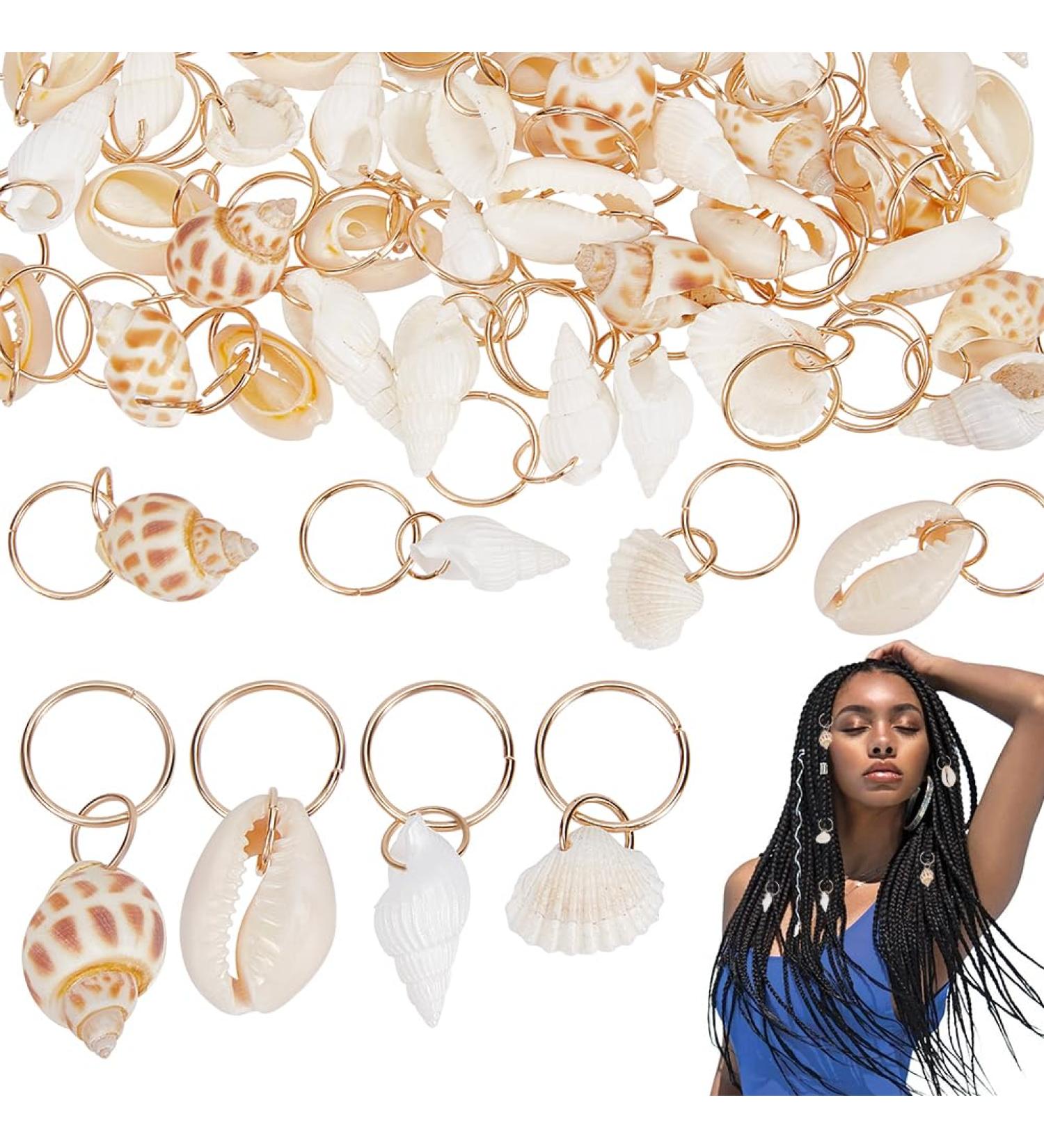 Pligreat 60-Piece Mussel Dreadlocks Hair Rings | Vintage Braids Jewelry for Men & Women | Beach Style Hair Charms & Dreadlock Accessories - Buy Online on GoSupps.com