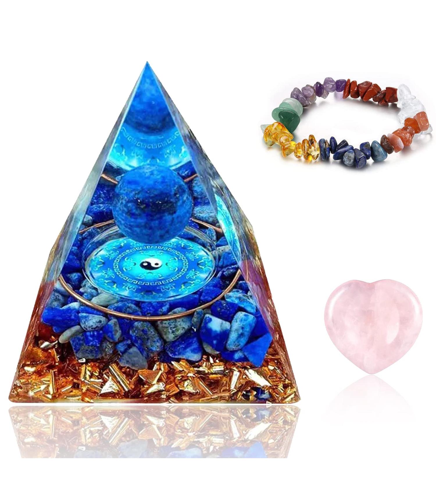 Crystal Pyramid Ogan Chakra Crushed Stone Moonstone Crystal Energy Tower Nature Reiki Stone Jewelry Health Protection Positive Energy Generator to Attract Wealth and Wisdom (Color: J)