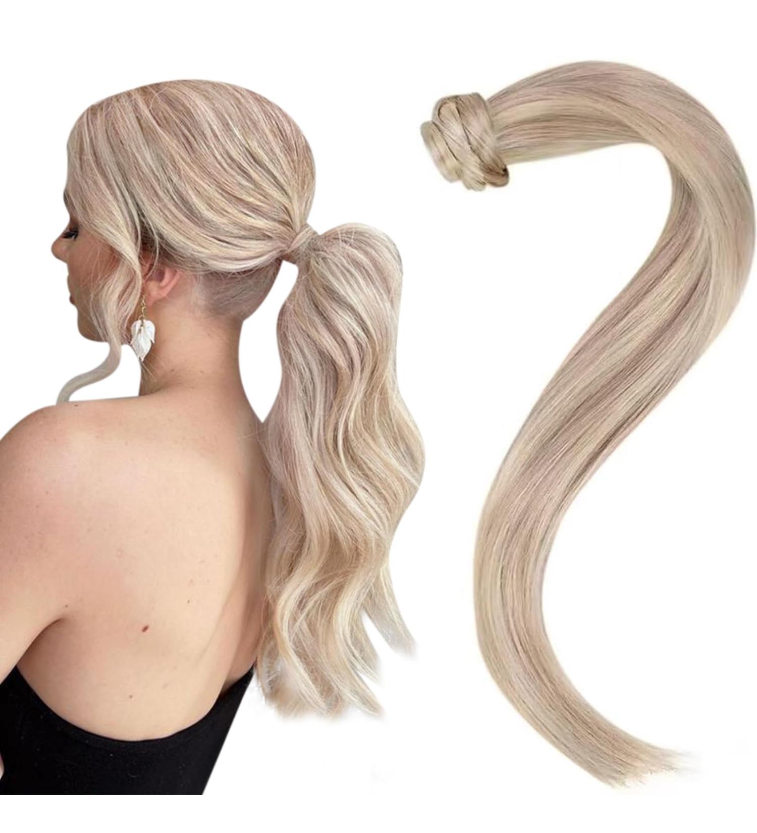 Easyouth 14 Braid Ponytail Extension - Real Hair Clip-In #18P613 Ash Blonde Mix | 70g Quality Hair Extensions for Effortless Style - Buy Online on GoSupps.com