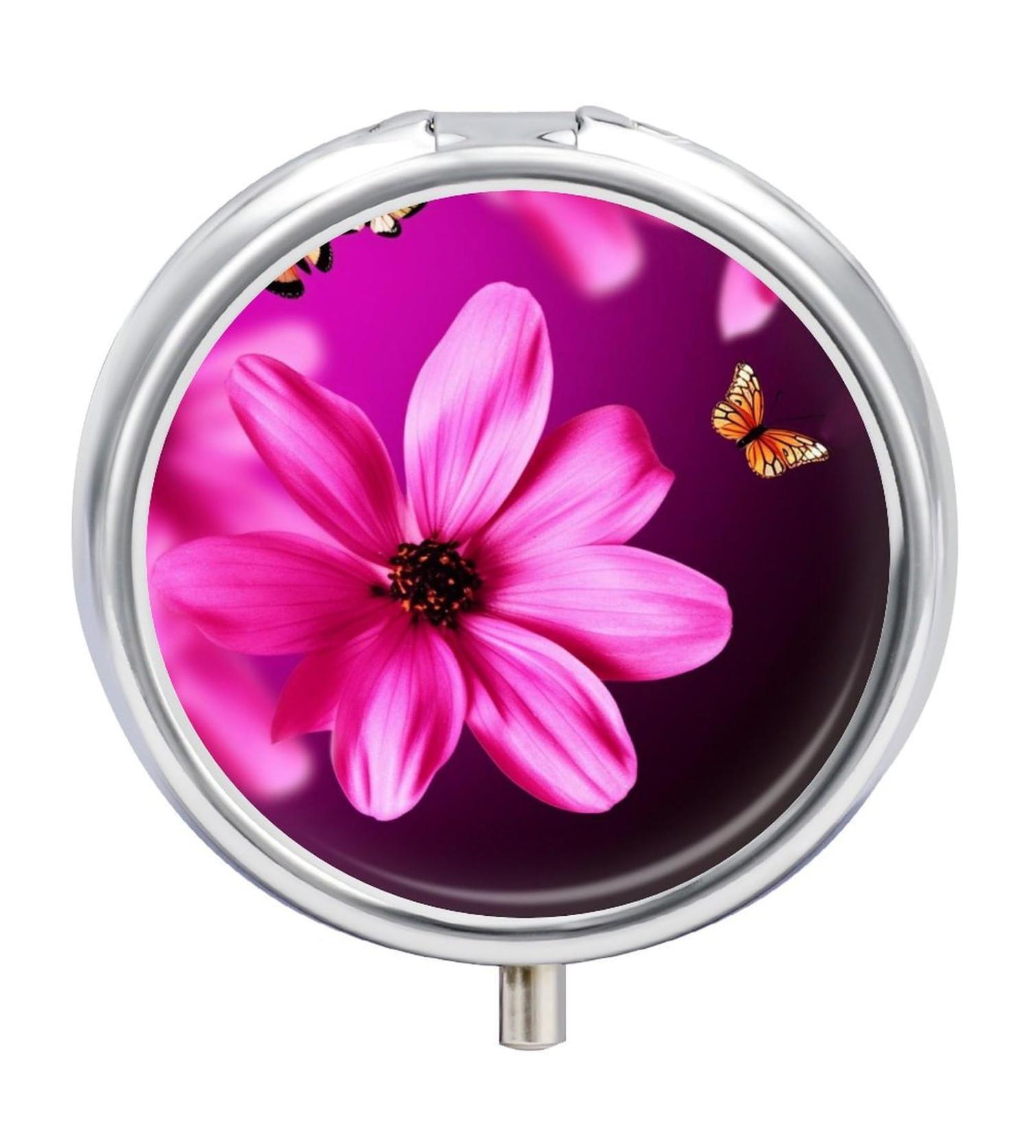 Portable Flower Print Pill Box - Travel-Friendly 3 Compartment Organizer for Medicine | Small Round Case for Purse & Pocket - Buy Online on GoSupps.com