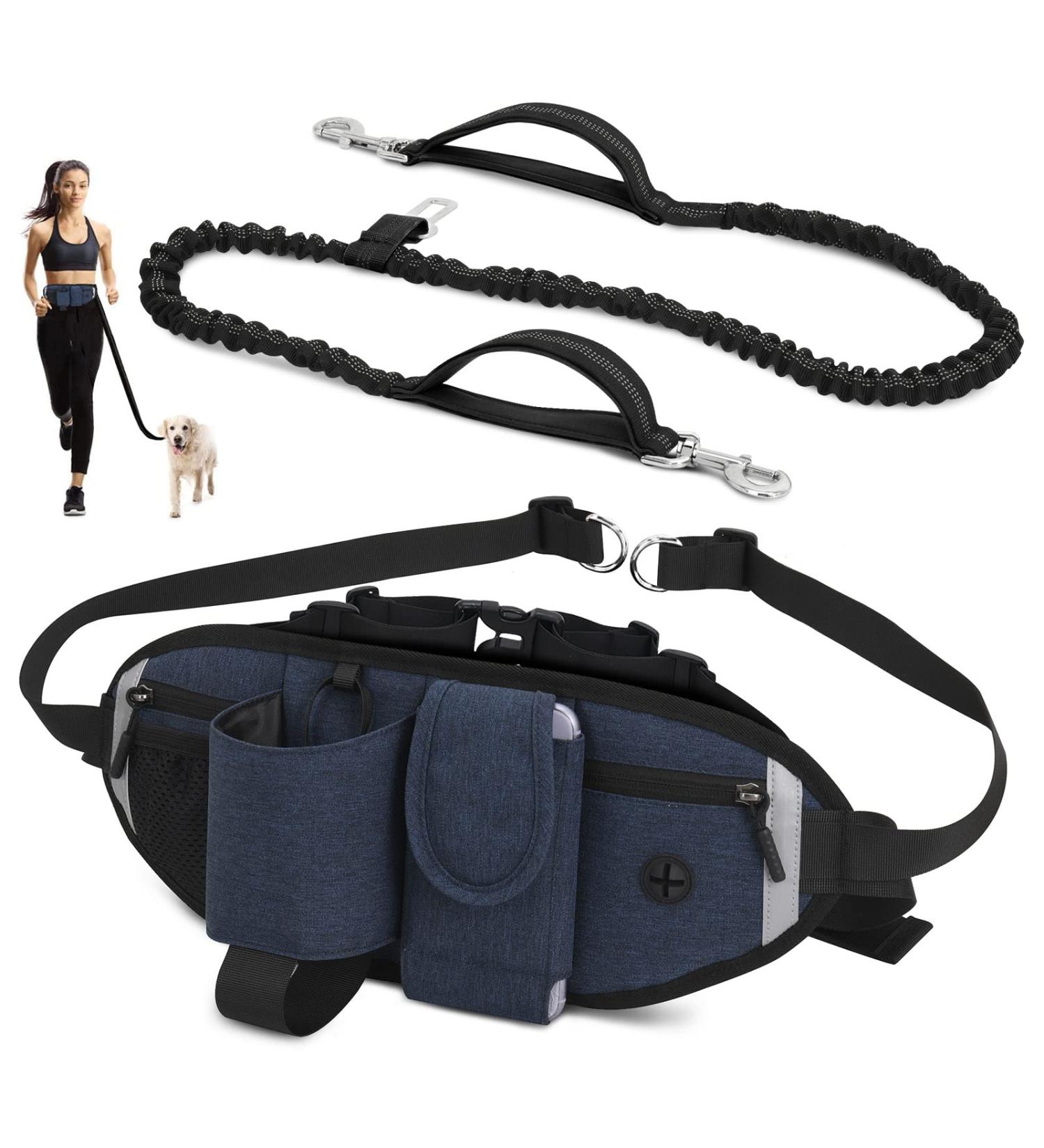 Vobuke Jogging Leash for Dogs - Shock Absorption Adjustable Reflective Belly Belt Car Safety Carabiner - Ideal for Small & Medium Dogs Up to 177lbs - Blue - Buy Online on GoSupps.com