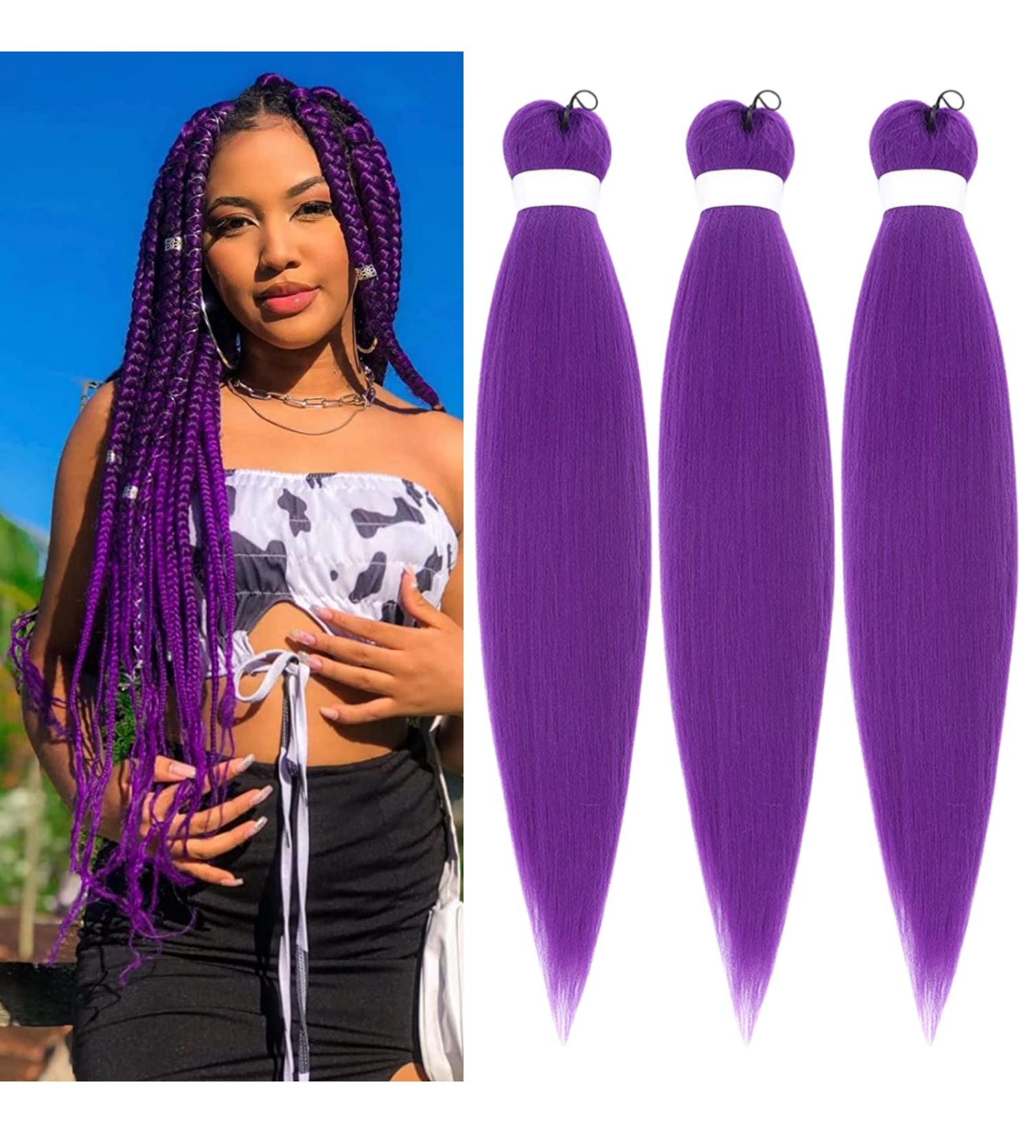 Purple Pre-Stretched Box Braid Hair 26 Inch - Pack of 3 | Kanekalon & Human Hair Blend - Buy Online on GoSupps.com