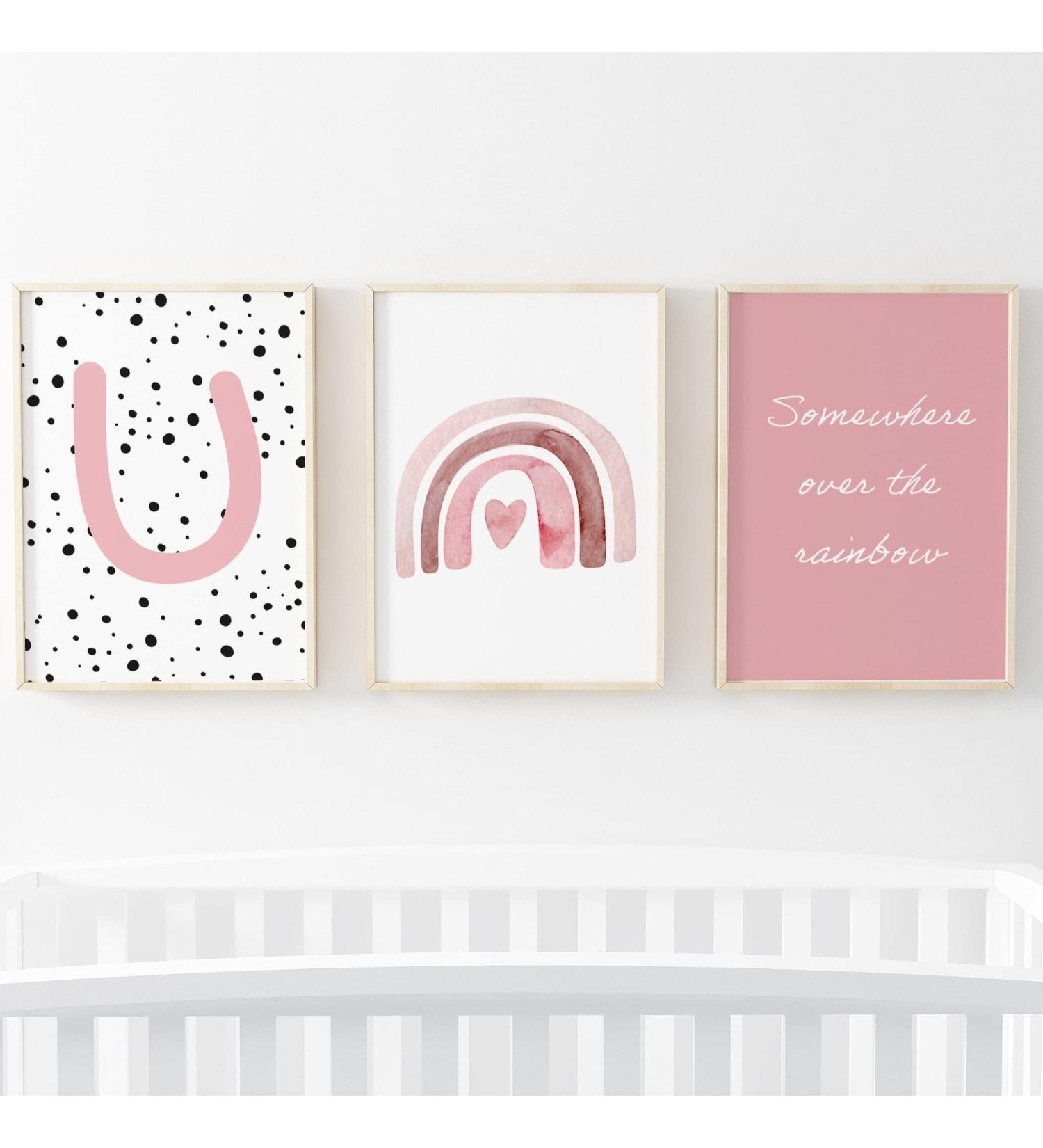 Pompom Prints Set - Rainbow Nursery Decor for Girls Bedroom | Scandi Boho Style Playroom Art | Set of 3 (8x10 Inch) - Picture Frames Not Included - Buy Online on GoSupps.com