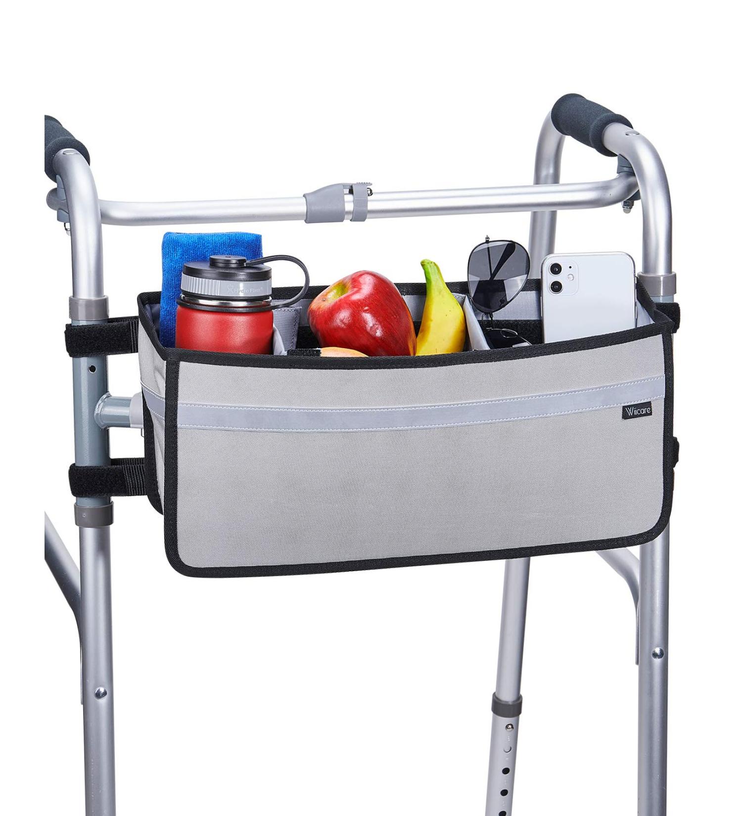 ISSYAUTO Walker Basket with Cup Holder and Storage Bag - Gray | Perfect Gift for Family and Friends | Strap Mount Design | (Not for Rollator Walkers) - Buy Online on GoSupps.com