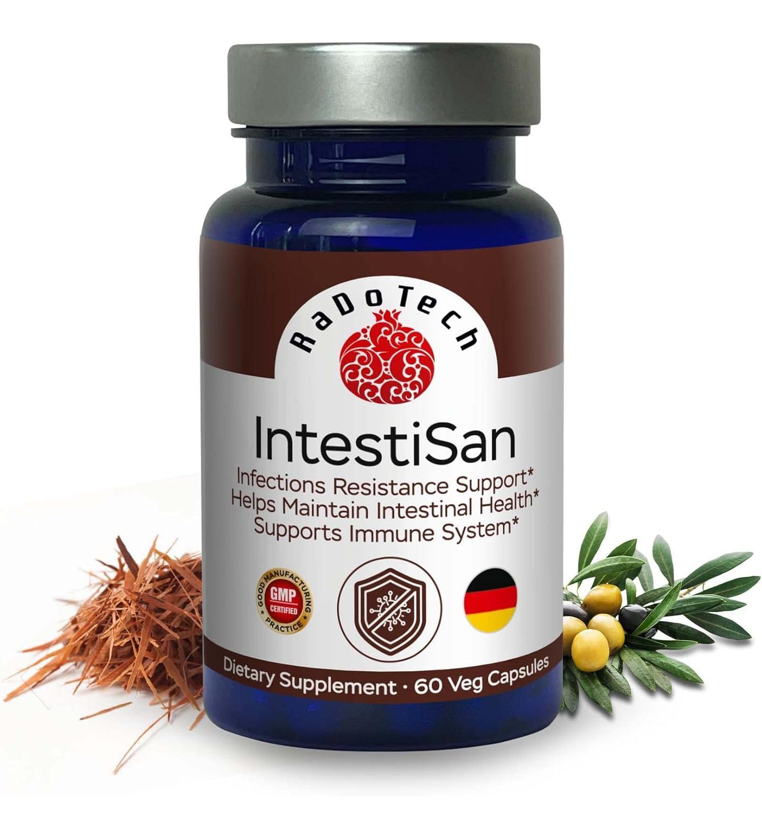 RaDoTech - IntestiSan Olive Leaf Extract with PAU D Arco Immune Support Supplement for Intestinal Health and Resilience Natural Immune Support Formula for Total Wellness GMP (60 Count (Pack of 3)) - Buy Online on GoSupps.com