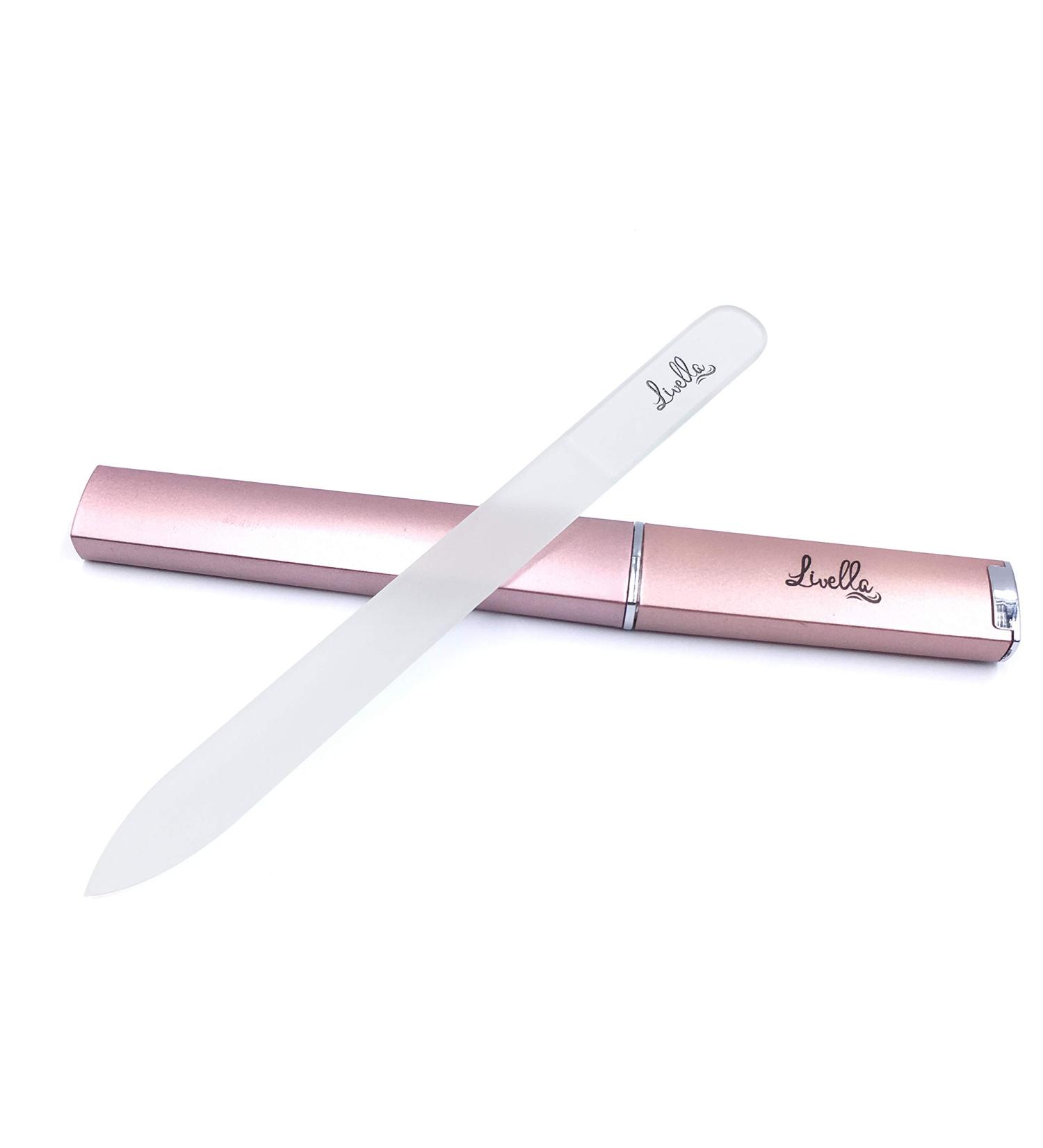 Livella Glass Nail File - Rose Gold Etui | Double-Sided Crystal Nail File for Gentle Manicure & Pedicure - Buy Online on GoSupps.com