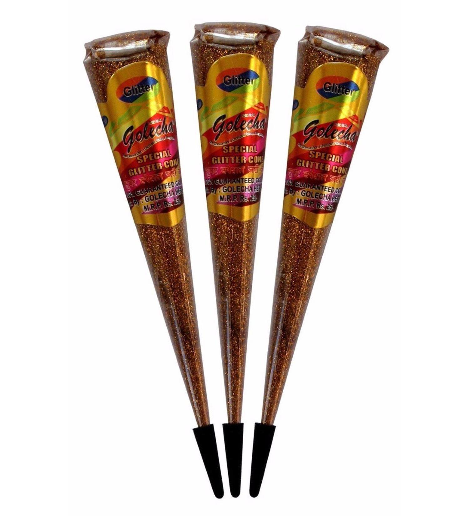 3x Golecha GOLD Glitter Cones for Body Decoration - 75g | Premium Quality Body Art Supplies | International Shipping Available - Buy Online on GoSupps.com