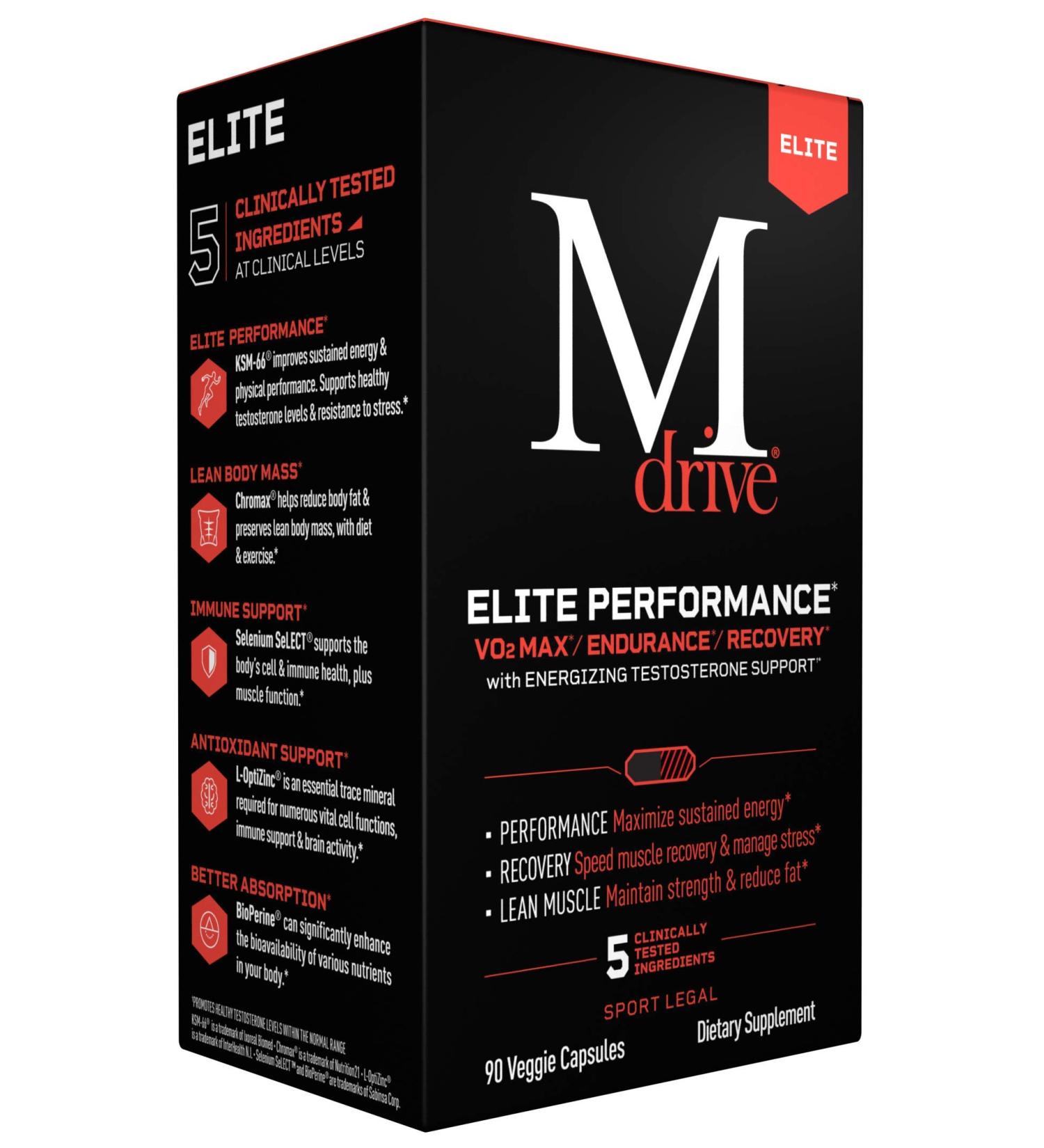 Mdrive Elite Testosterone Booster for Men - Supports Immune Health  Energy  Cardio  VO2Max  Recovery  Stress Relief  Lean Muscle  KSM-66 Ashwagandha  DIM  Fenugreek  90ct - Buy Online on GoSupps.com