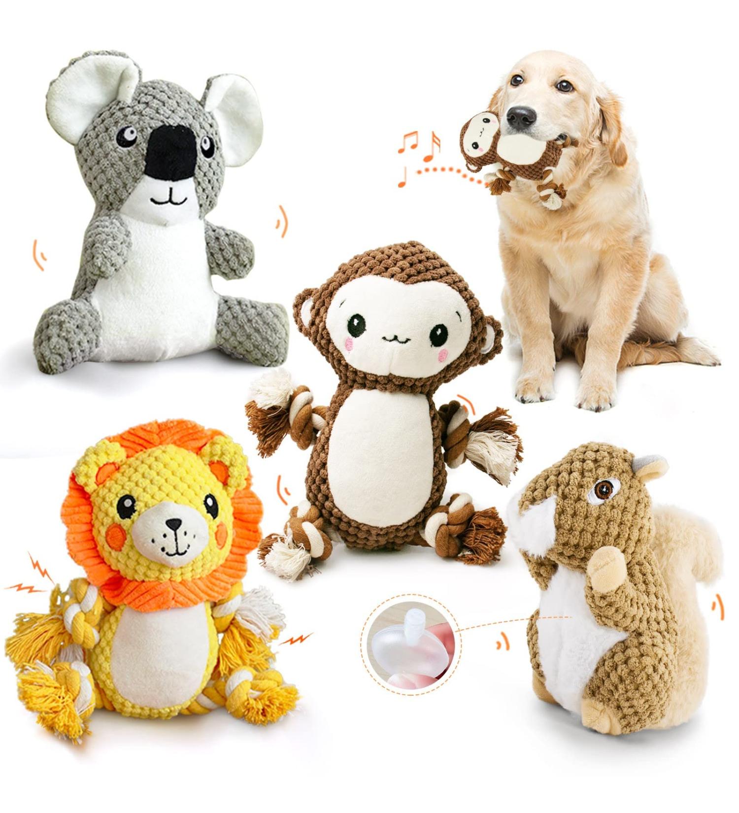 Interactive Plush Dog Toys - 4 Pack Awoof Squeaky Chewing Bones for Small & Medium Dogs | Durable Cotton Fabric - Buy Online on GoSupps.com