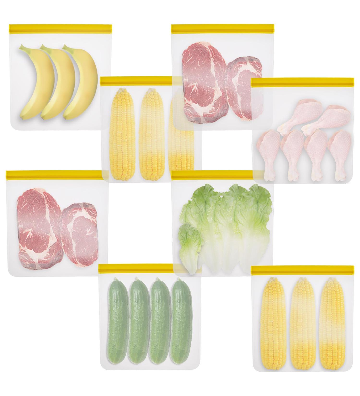 Hnvdkln 8 Pcs Reusable Freezer Bags Leakproof Food Storage Bags BPA Free Food Storage Freezer Bags Freezer Storage Bags for Marinate Meats Cereal Vegetables Sandwich Snack Travel Items - Buy Online on GoSupps.com