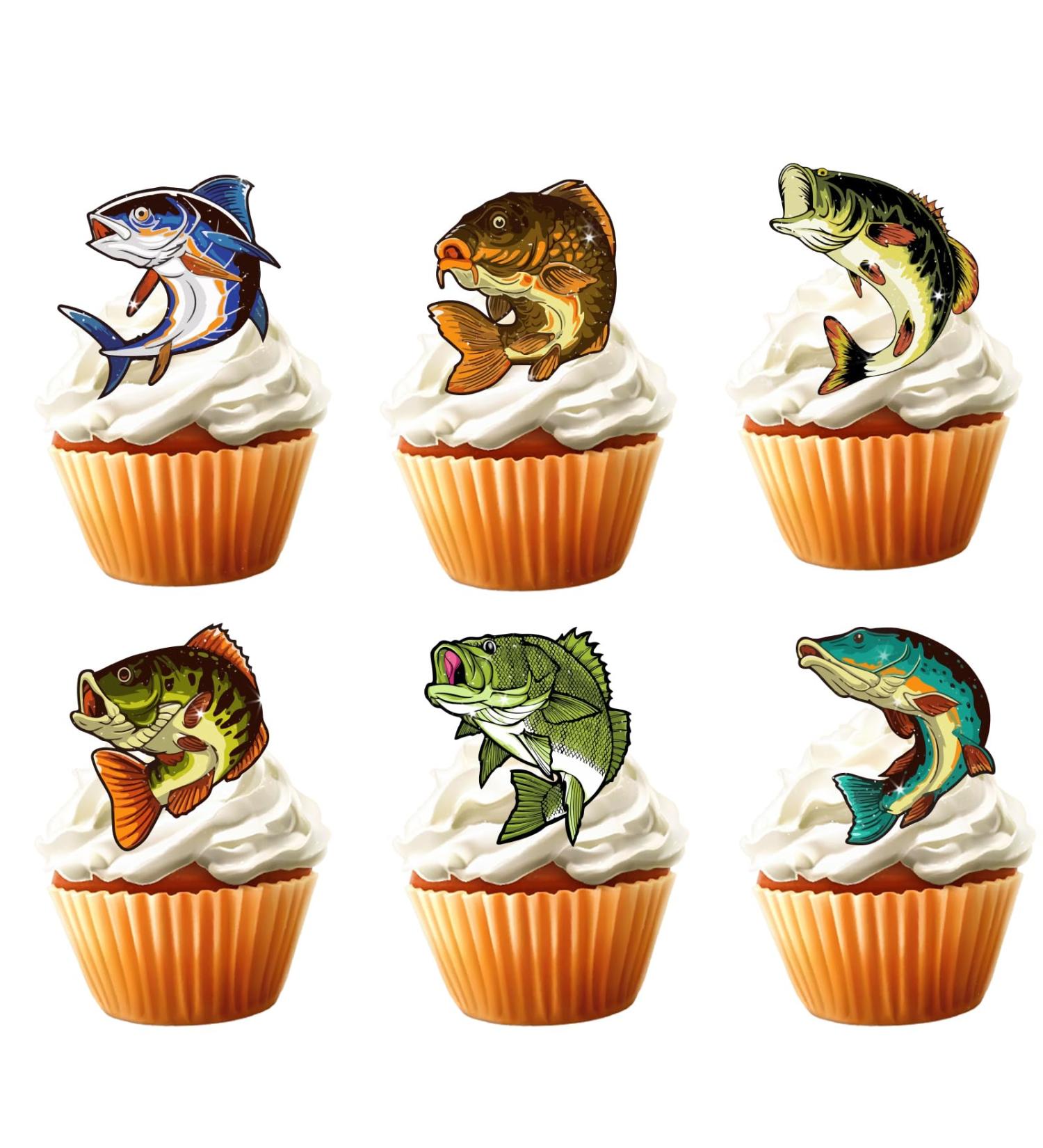 18pcs Fishing Cupcake Toppers for Boys Men Father Big Fish Fishing Cake Decorations Gone Fishing Party Supplies Decorations Glitter Fish Cupcake Toppers - Buy Online on GoSupps.com