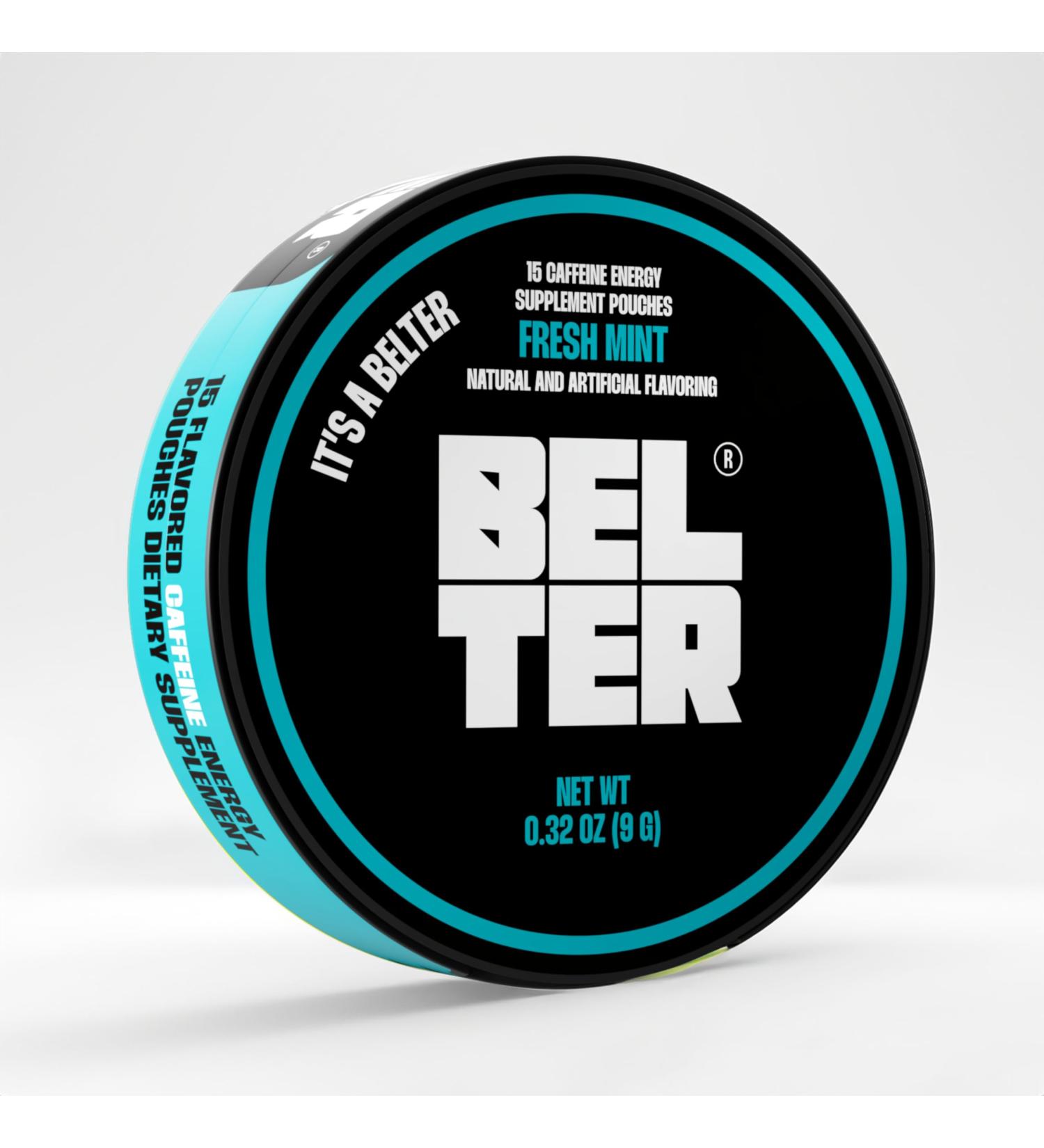BELTER Fresh Mint Caffeine Pouches - 15 Count | Fast-Acting Zero-Calorie Energy Boost | 80mg Caffeine | Ideal for Sports Gym Gaming & Work - International Shipping Available - Buy Online on GoSupps.com