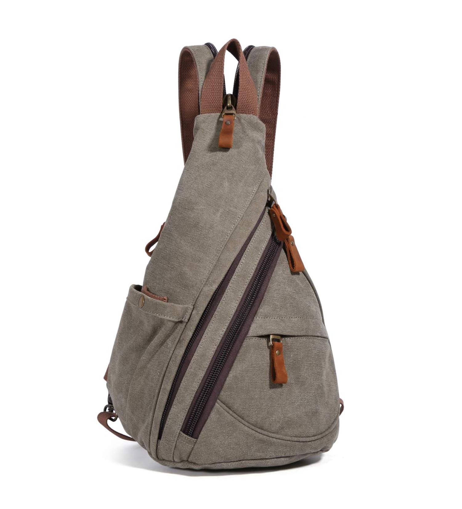 Canvas Sling Bag - Small Crossbody Backpack for Outdoor Travel - Olive Green - Buy Online on GoSupps.com