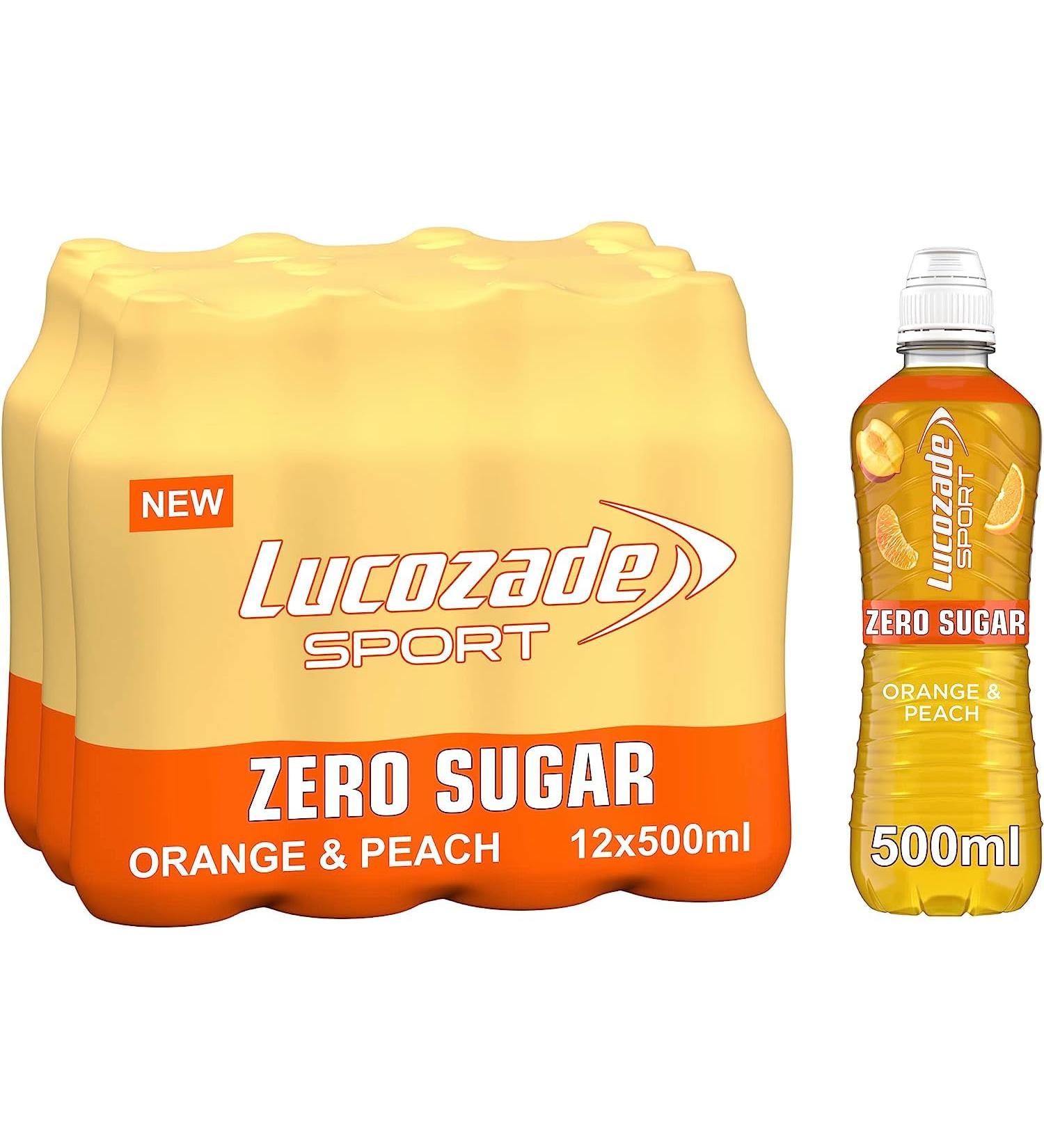 Lucozade Sport Zero Sugar - Orange & Peach 12x500ml | Sugar Free Sports Drink with Vitamin B3 and electrolyte | Zero Sugar | By Shop 4 Less