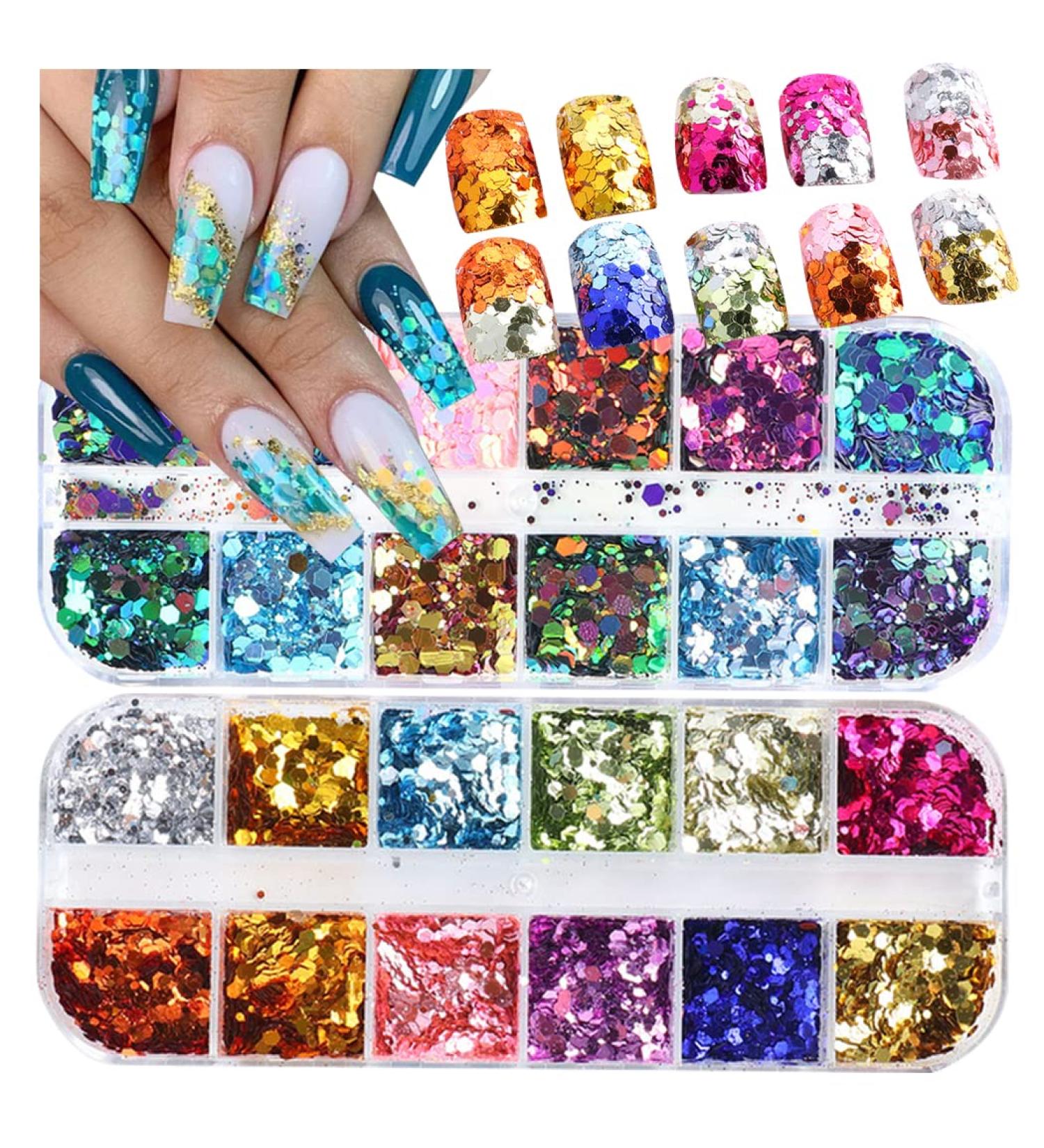 Chameleon Holographic Glitter Nail Art Sequins - 24 Colors, 2 Boxes - DIY Manicure Decorations - Buy Online on GoSupps.com