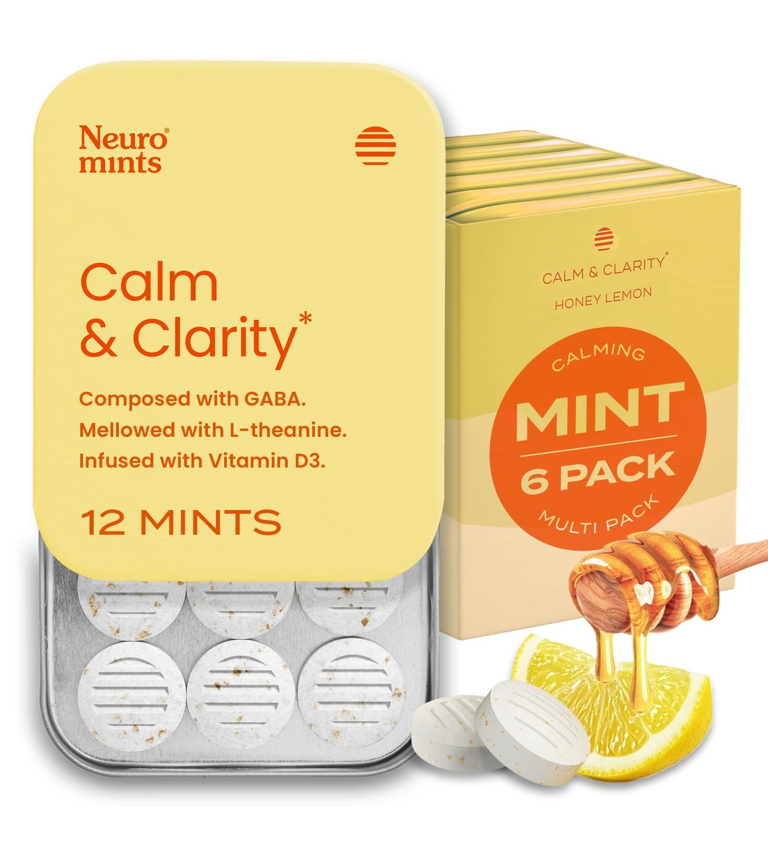 Neuro Calm & Clarity Mints - GABA L-Theanine Stress Supplement with Vitamin D3 - Non-Drowsy Functional Calming Mints for Mood Mental Clarity & Cognitive Function - Honey Lemon 72 ct 12 Count (Pack of 6) Honey Lemon - Buy Online on GoSupps.com