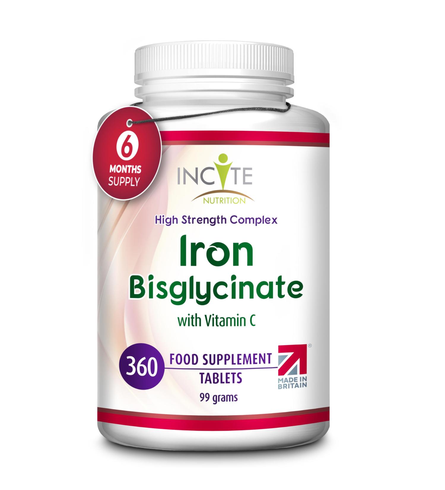 Iron Bisglycinate 28 mg - Iron Tablets 6 Month s Supply - 360 Iron Tablets High Strength Gentle Iron - Iron Supplements Suitable for Vegans - Best Immune System Booster for Women & Men - Made in UK - Buy Online on GoSupps.com