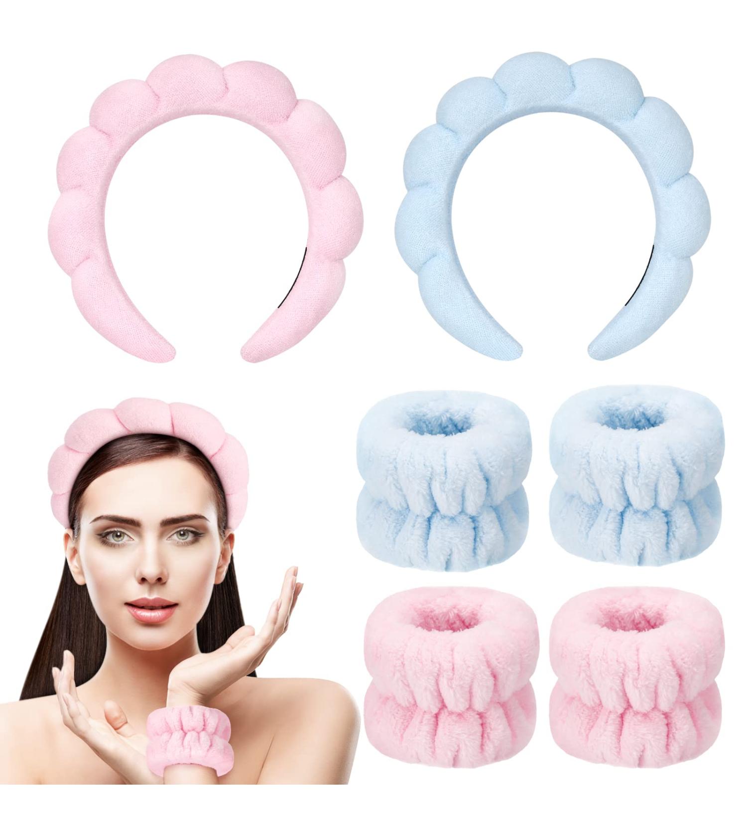 Leezmark 6 PCS Face Wash & Spa Headband Wristband Set - Pink & Light Blue | Makeup & Skincare Headbands for Washing Face - Buy Online on GoSupps.com
