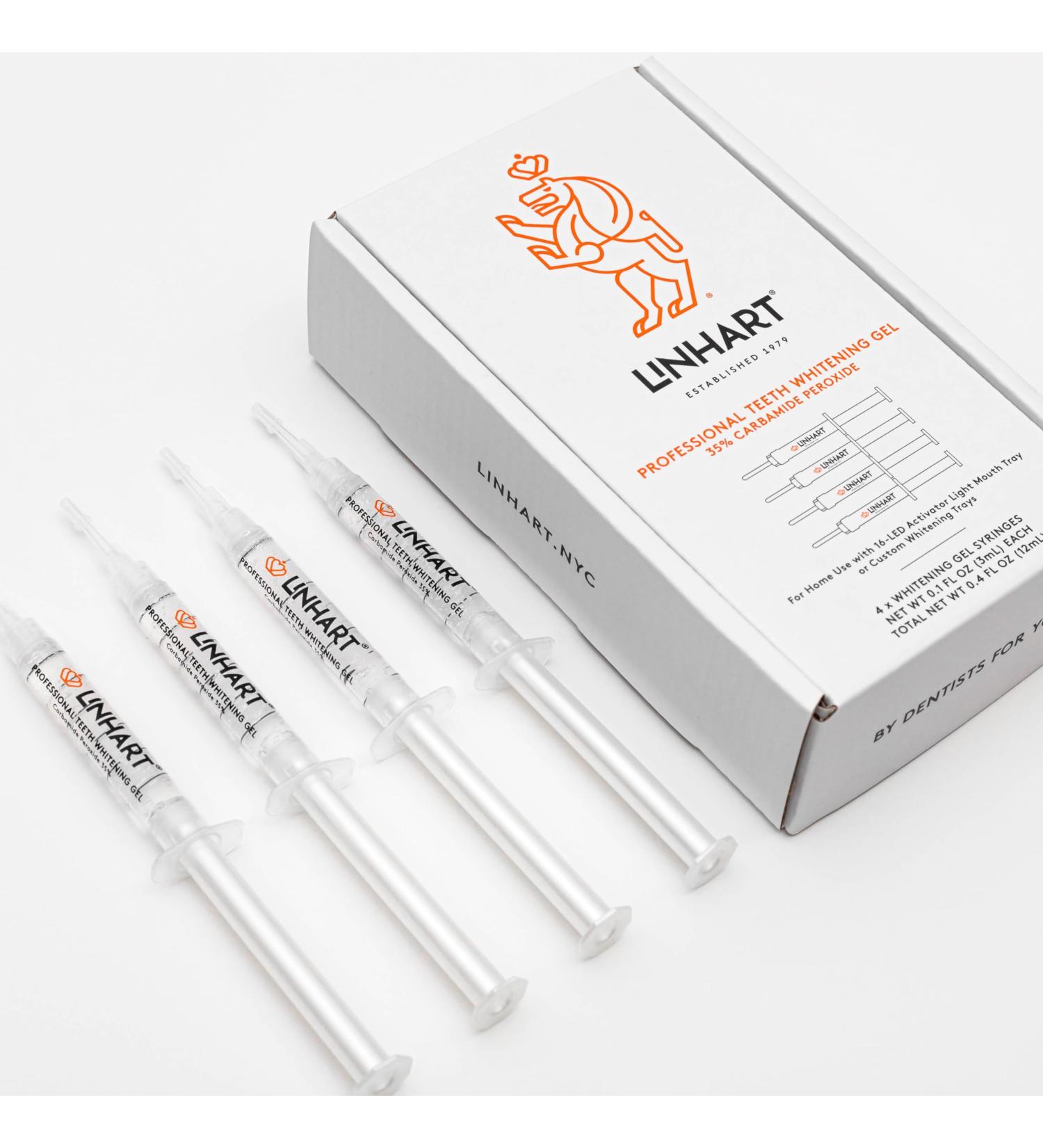 Linhart Whitening Gel Refills - 35% Carbamide Peroxide 3mL Syringes for at-Home Teeth Whitening - Same Formula Used by Dentists in NYC - Minimizes Sensitivity Maximizes Brightness - Pack of 4