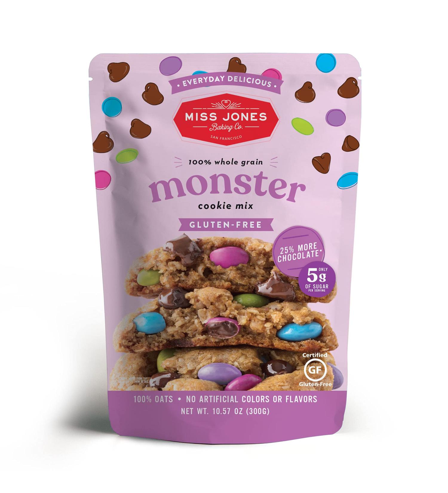 Miss Jones Baking Monster Cookie Mix - Gluten Free with 25% More Chocolate, 50% Lower Sugar, Lactation Cookie - Naturally Sweetened Desserts & Treats - 10.57 oz - Buy Online on GoSupps.com