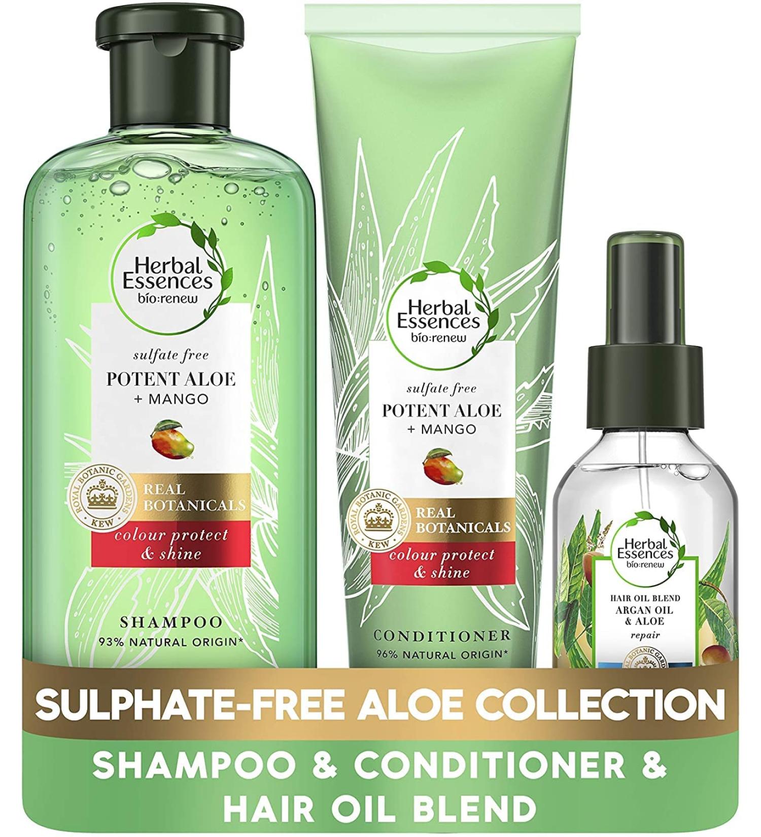 Herbal Essences Sulphate Free Mango Hair Shampoo and Conditioner Set with Argan Oil - 380ml/275ml/100ml - Hydrating Care for Coloured Hair - Buy Online on GoSupps.com