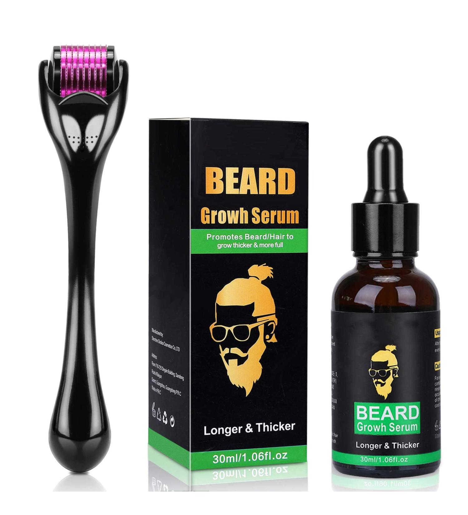 Derma Roller Beard Growth Serum - Stimulate Beard and Hair Growth - 0.5mm for Men - Amazing Beard Growth Kit 2 Piece Set - Buy Online on GoSupps.com