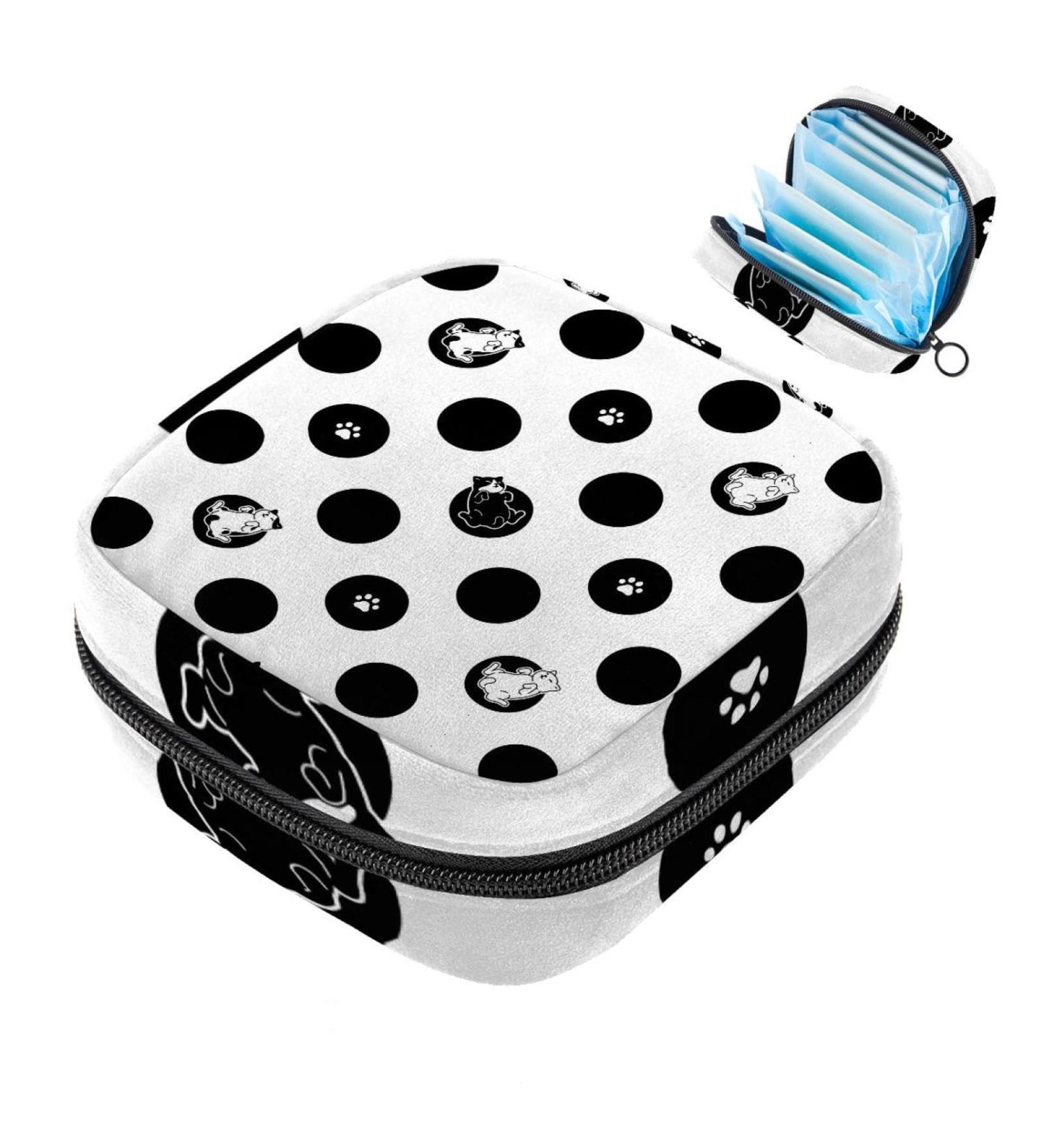 MUOOUM Cat Kitten Sleeping Polka Dot Sanitary Napkin Storage Bag - Portable Period Pouch for Women, Teen Girls, Menstrual Cup, Nursing Pads - Multi-colored - Buy Online on GoSupps.com