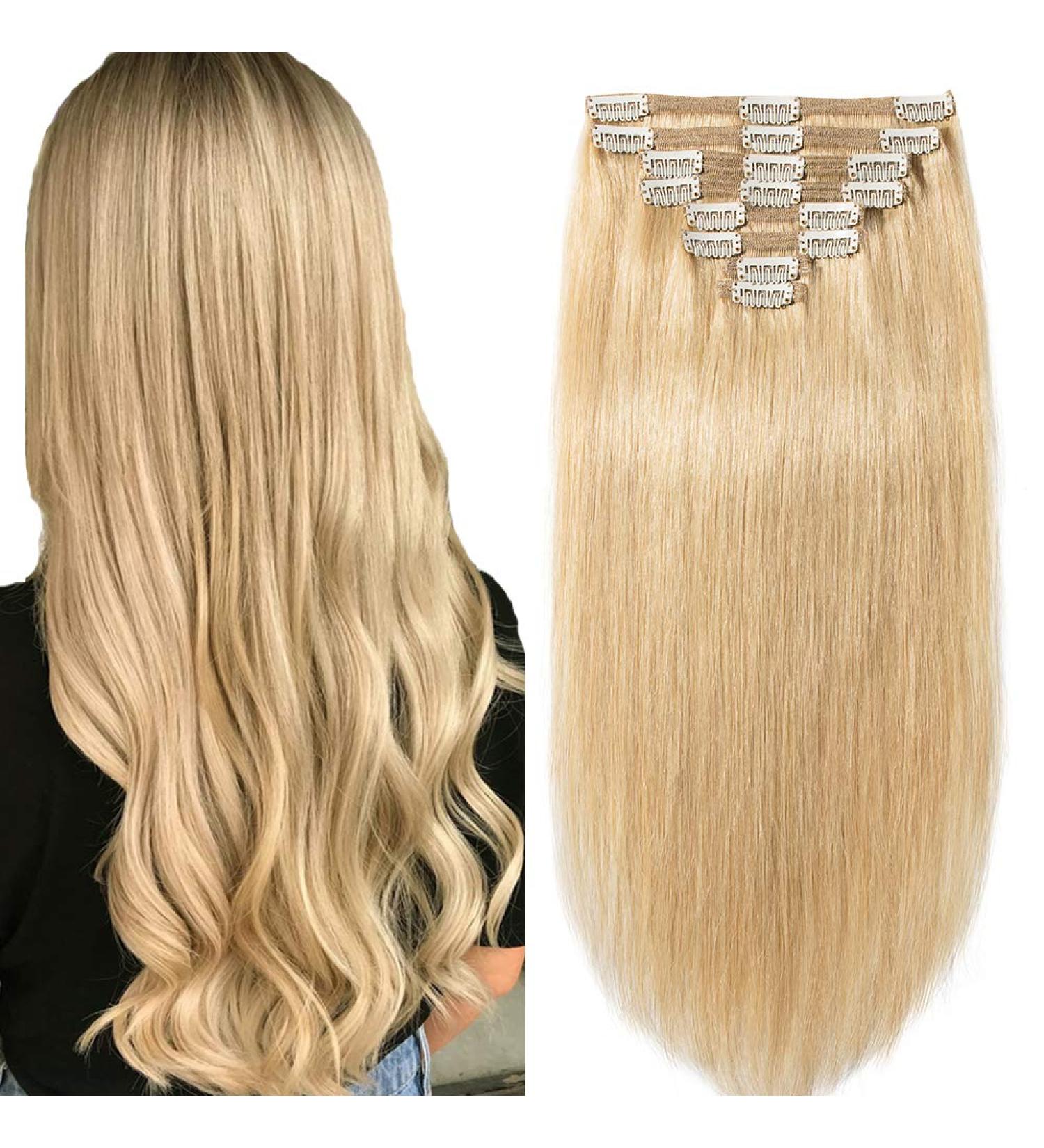 100% Remy Real Hair Clip-In Extensions Set | 8-Part Double Dress | 25cm 1110g Blonde #24 - Buy Online on GoSupps.com