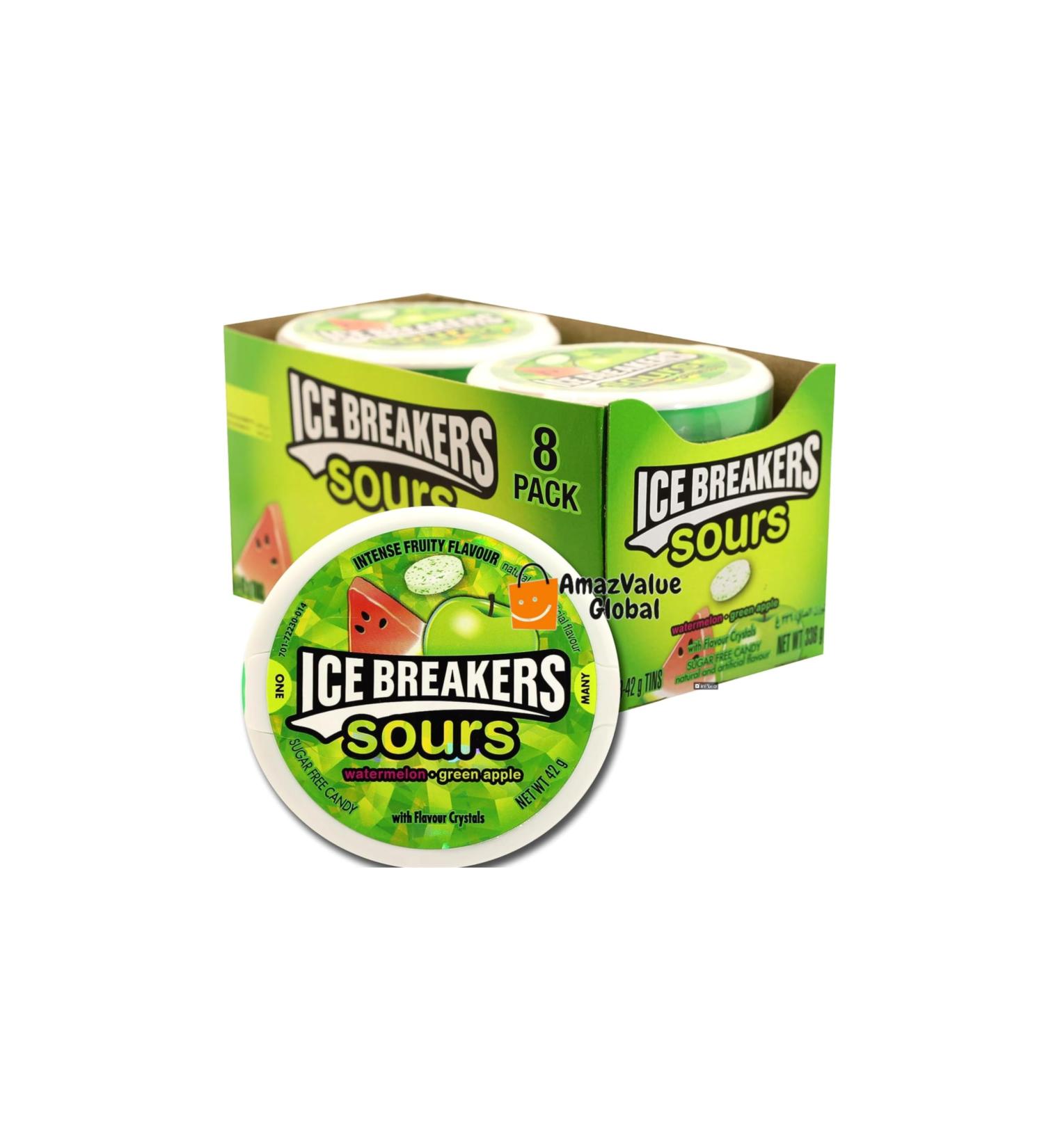 Ice Breakers Sours Sugar Free Mints Sour Sweets Watermelon and Green Apple Flavour 8 x 42 g Pack - Buy Online on GoSupps.com