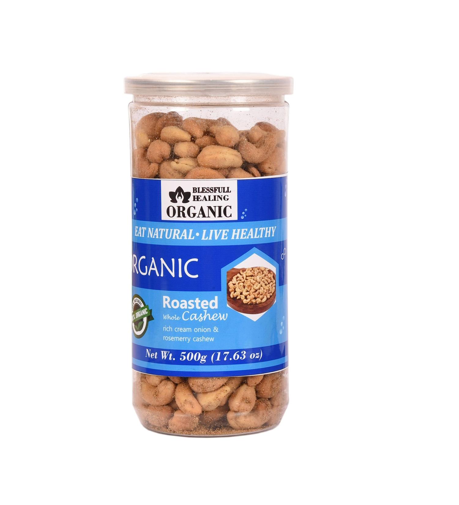 Blessfull Healing Organic Natural Vegan Rich Cream Onion Rosemerry Roasted Whole Cashew Nuts Crunchy Kaju 500 Gram - Buy Online on GoSupps.com