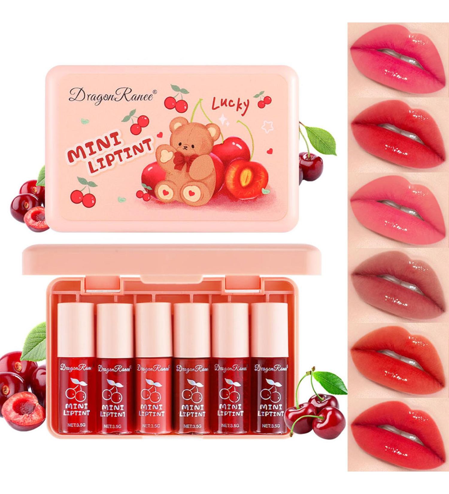 6 Colors Cherry Lip Tint Stain Set - Long Lasting Korean Lip Stain & Cheek Tint - Waterproof Velvet Lip Gloss - Non-Sticky & Transfer-Proof - Buy Online on GoSupps.com