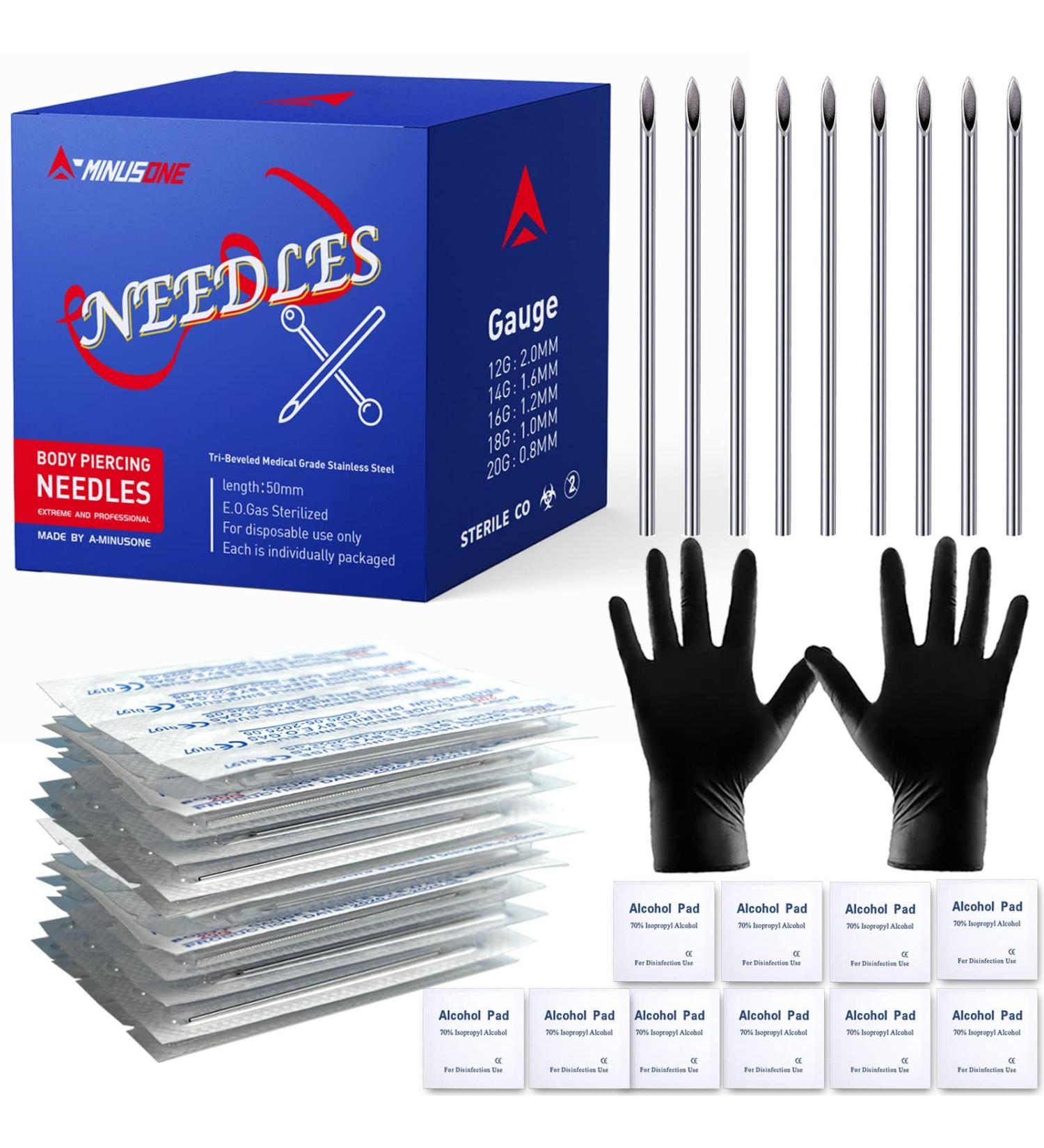 100PCS Mixed Piercing Needles 12G-20G | Disposable Stainless Steel Sterile Body Piercing Needles Set for Nose, Lip, Septum, Ear, Navel, Eyebrow Piercings - Buy Online on GoSupps.com