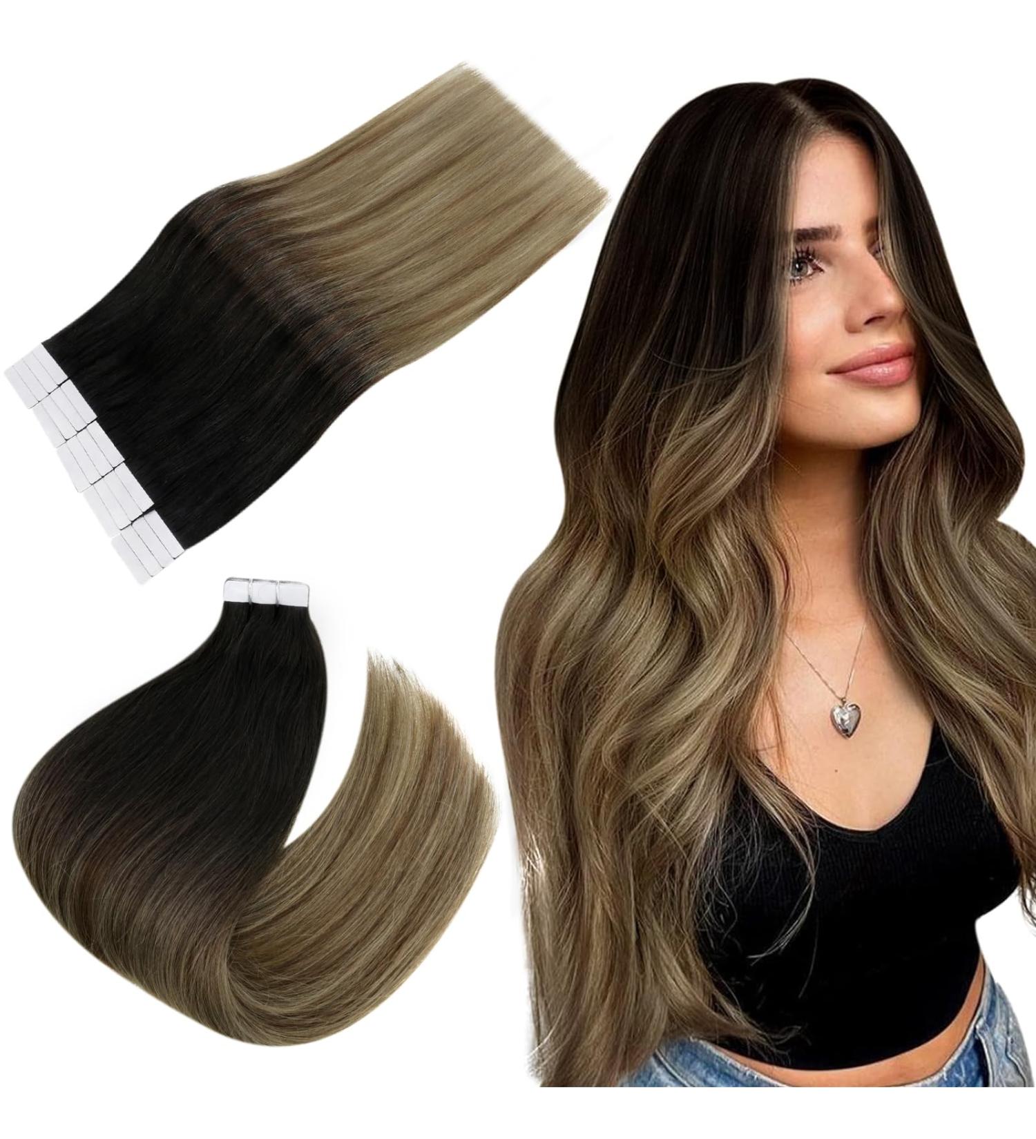 Easyouth Tape in Hair Extensions Human Hair Balayage Black Ombre Balayage 14 Inch #1B/6/27 - Buy Online on GoSupps.com