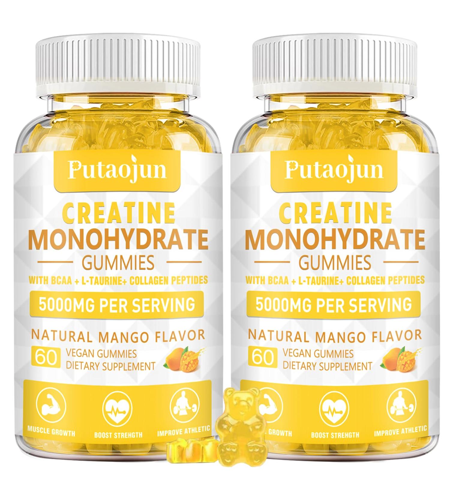 Creatine Monohydrate Gummies with D3 & B12 - Sugar-Free Hydrolyzed Collagen Supplement for Muscle Strength | 60 Count 2-Pack | Ideal for Men & Women - Buy Online on GoSupps.com