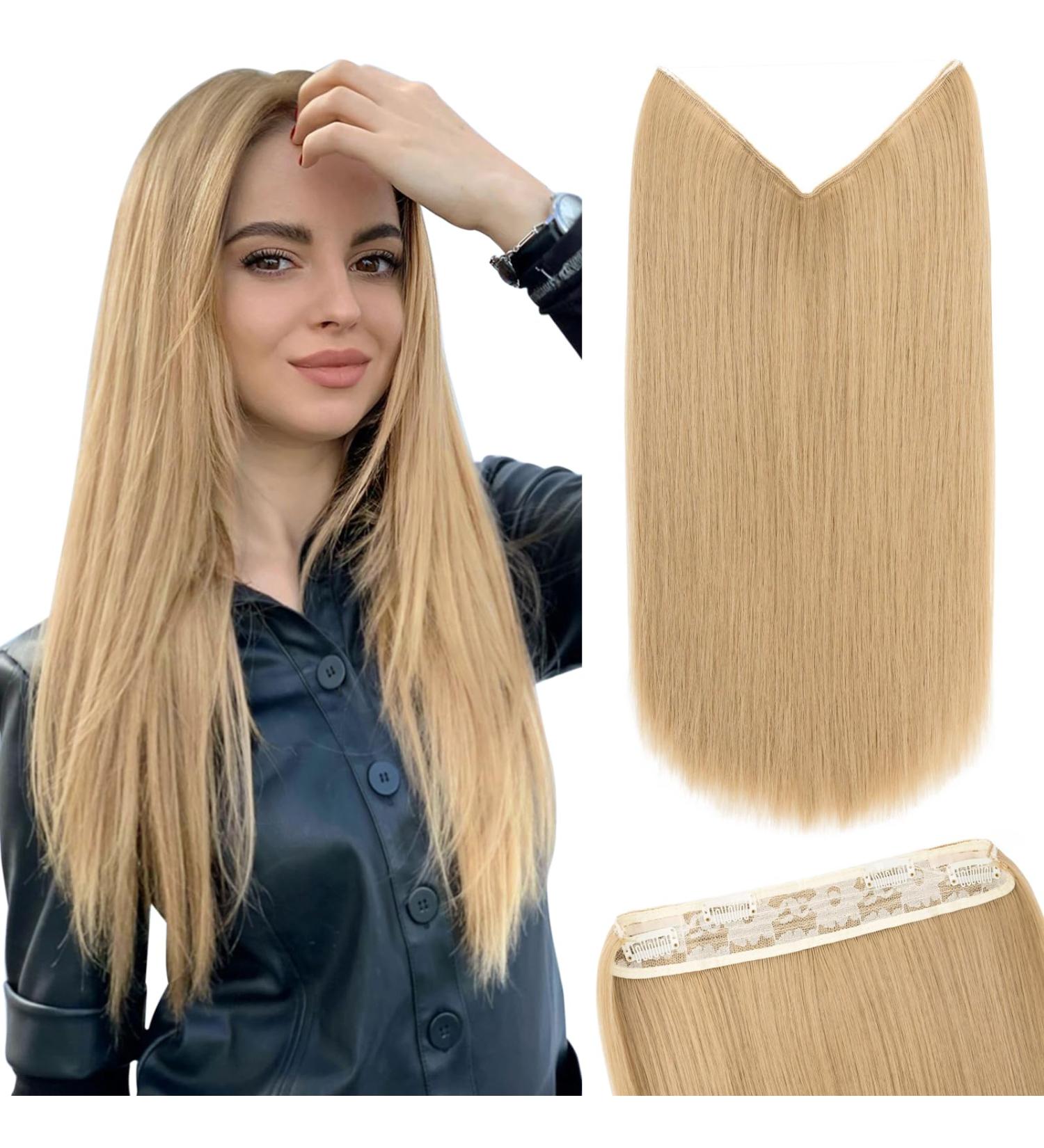 Silk-Co 40cm Hair Extensions - Smooth Synthetic Wire & Clip-In with Rubber Band | Adjustable Blonde & Dark Blonde Options - Buy Online on GoSupps.com
