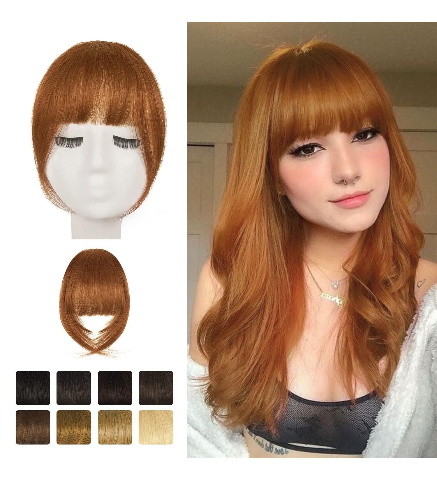 BARSDAR 100% Human Hair French Bangs Extensions - Neat Clip-in Fringe Bangs for Women - Natural Color, Washable/Dyeable - French-Medium Auburn - Buy Online on GoSupps.com