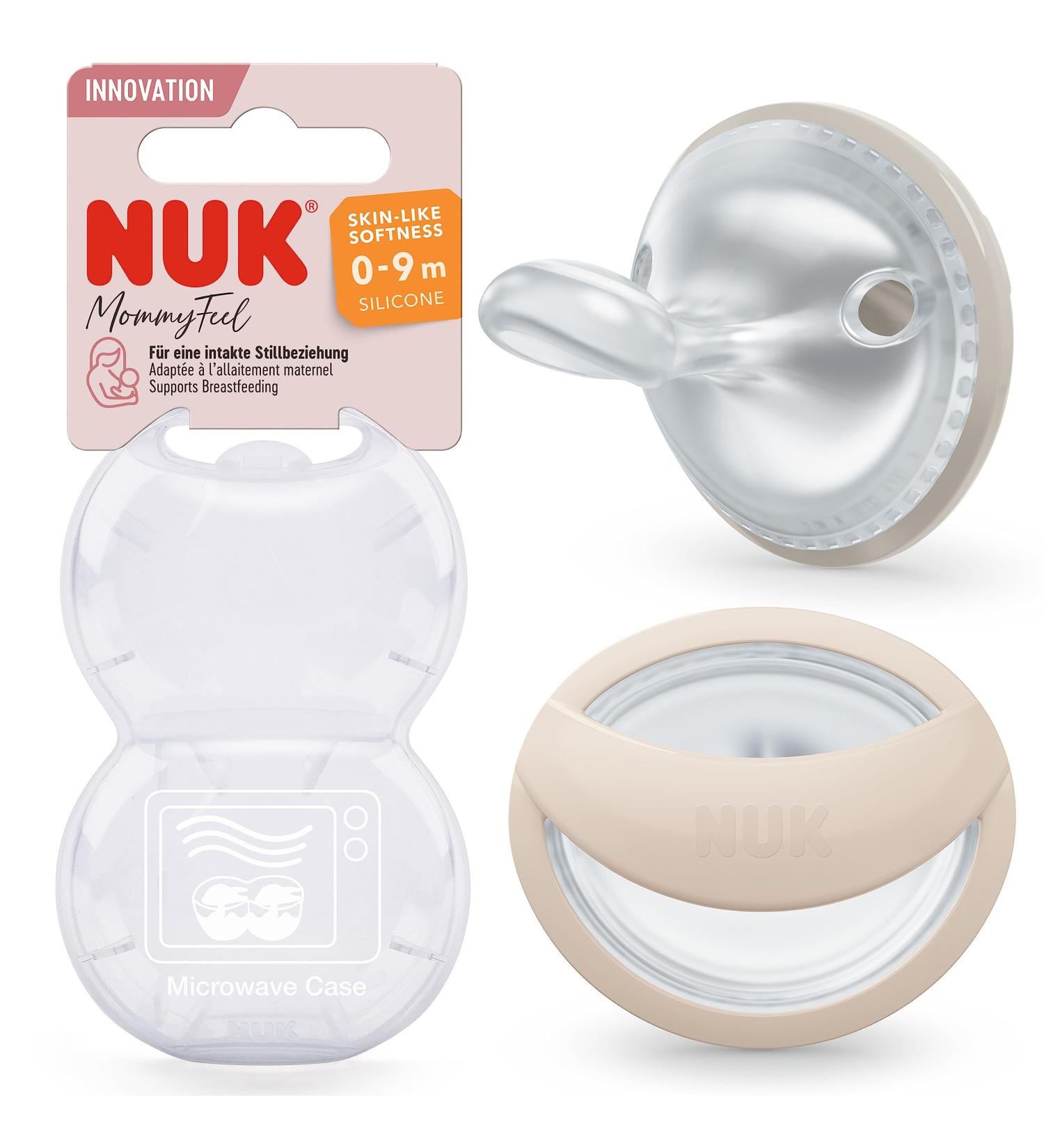 Nuk Mommyfeel Schnuller - BPA-Free Silicone Pacifiers for Breastfeeding | 0-9 Months | 2 Pieces in Gray & Beige - Buy Online on GoSupps.com
