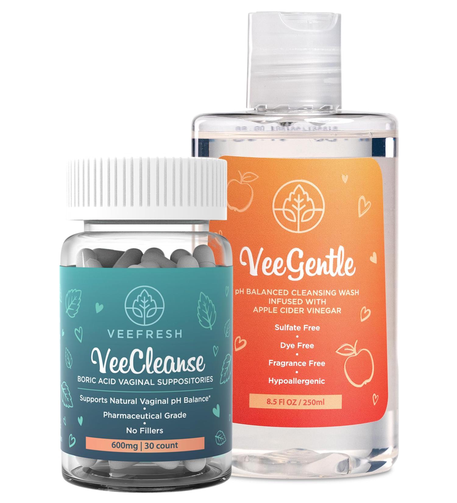 VeeFresh VeePower Lite Bundle - Ultimate Feminine Care for Freshness & Odor Control | VeeCleanse Boric Acid Suppositories & VeeGentle pH Balance Wash - Shop Now - Buy Online on GoSupps.com