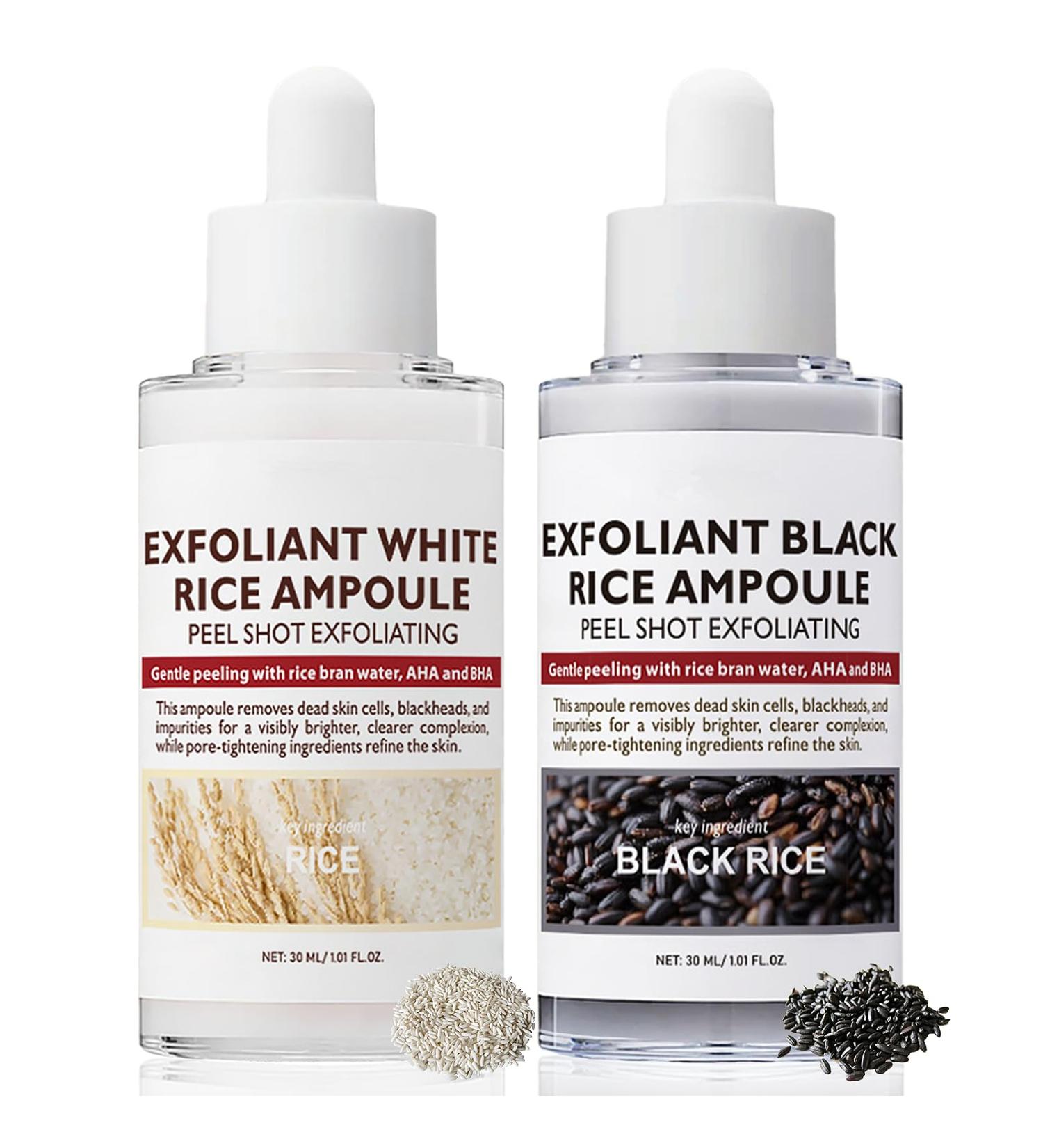 2PCS Rice Exfoliating Ampoule Set Black & White Rice Peel Shot Glow Rice Ampoule Duo Gentle Peel + Pore Minimizing & Deep Hydration for All Skin Types - Buy Online on GoSupps.com