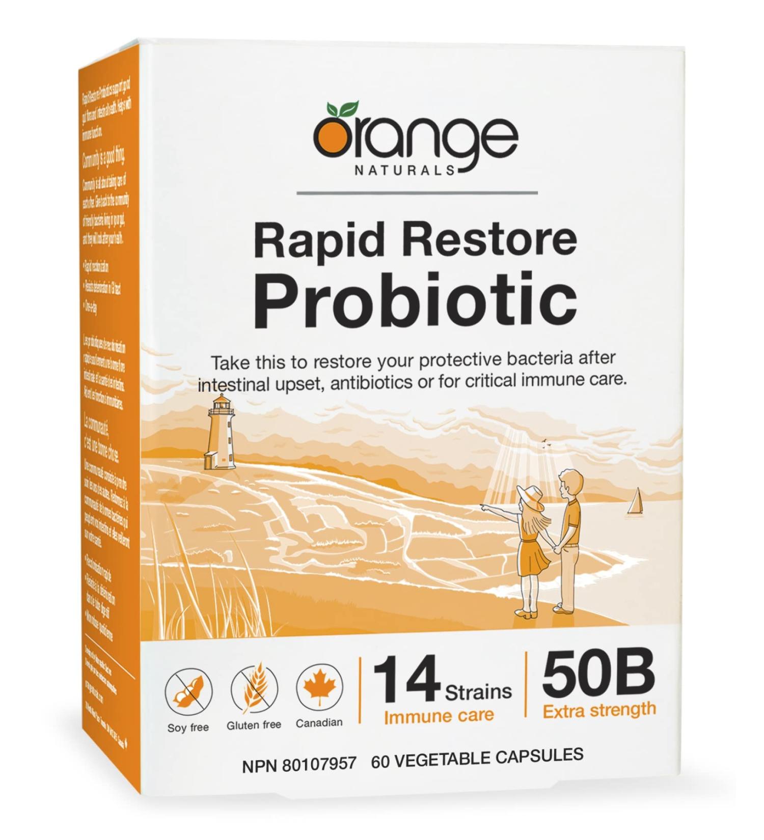 Orange Naturals - Rapid Restore Probiotic 60 v-caps - Helps to Maintain and Support Immune Function - Promote a Favorable Gut Flora - Source of Probiotics 60 count (Pack of 1) - Buy Online on GoSupps.com