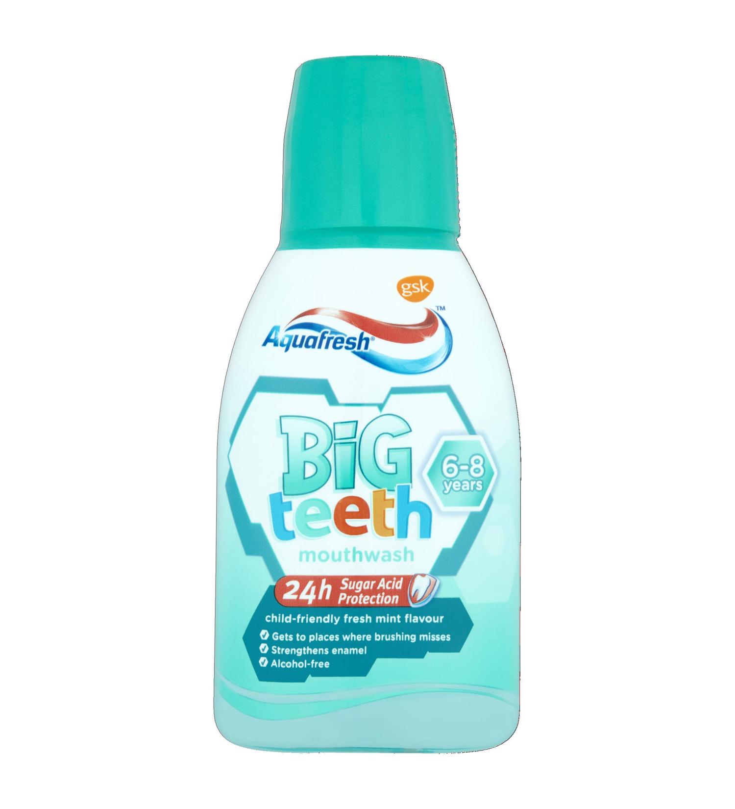 Aquafresh Kids Big Teeth Mouthwash 300ml - Fresh Mint Flavor | For Children 6-8 Years | With Fluoride for Strong Teeth - Buy Online on GoSupps.com