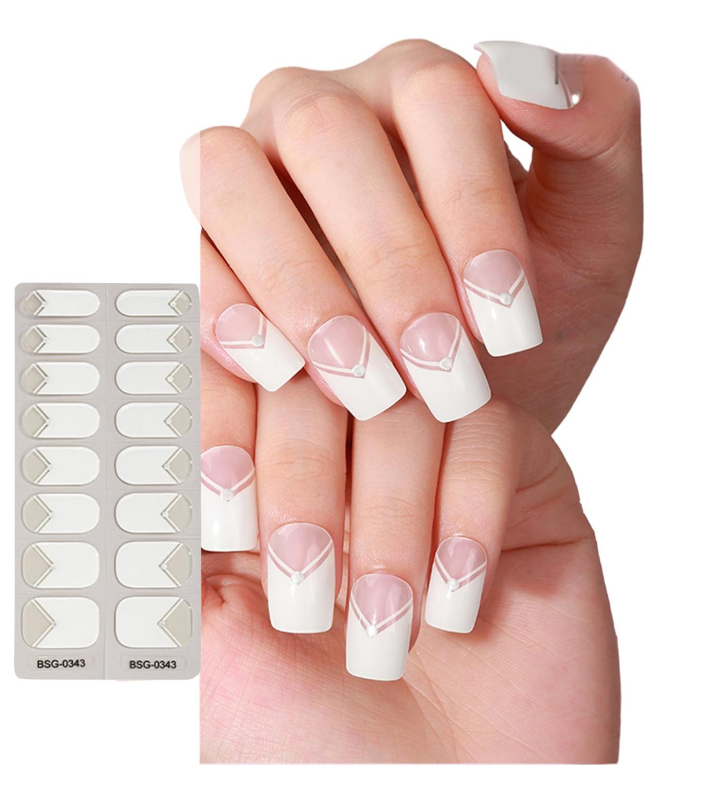 Semi Cured Gel Nail Strips Patches Sliders UV/LED Lamp Cured Adhesive Long Lasting Full Cover Gel Nail Stcikers Manicure Self Adhesive Nail Wraps Wedding Nail Stickers Party Nail Art Bsg0343 - Buy Online on GoSupps.com