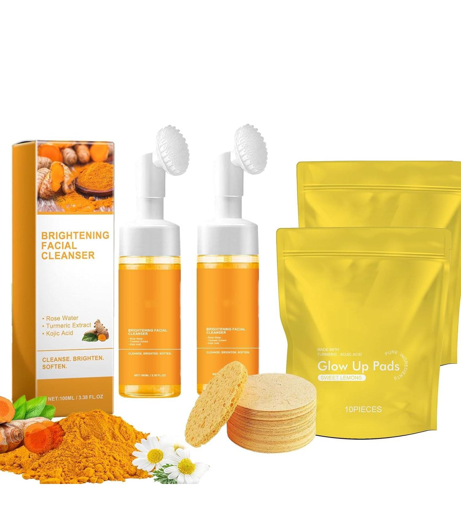 Glow Up Skincare Set: Turmeric Face Wash & Exfoliating Pads for All Skin Types - International Shipping - Buy Online on GoSupps.com