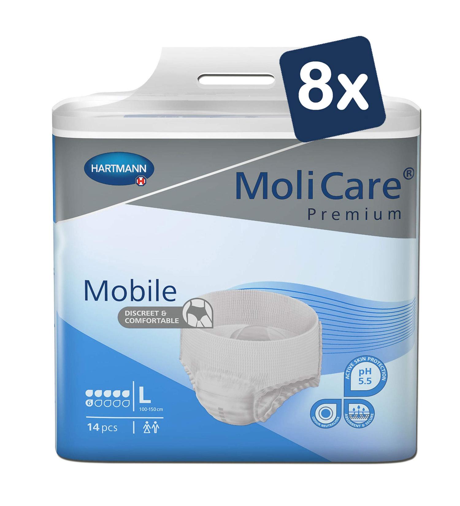 Molicare Premium Mobile Disposable Pants for Incontinence | Size L (100-150 cm) | 8x14 Pack - Discreet & Comfortable Use for Men & Women - Buy Online on GoSupps.com